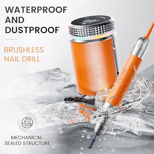 L\'UGX L\'UGX Professional Nail Drill, Waterproof 35000RPM Brushless Nail Drill Machine, Rechargeable Nail Efile for Acrylic Gel Nails, Low Noise and Low Vibration