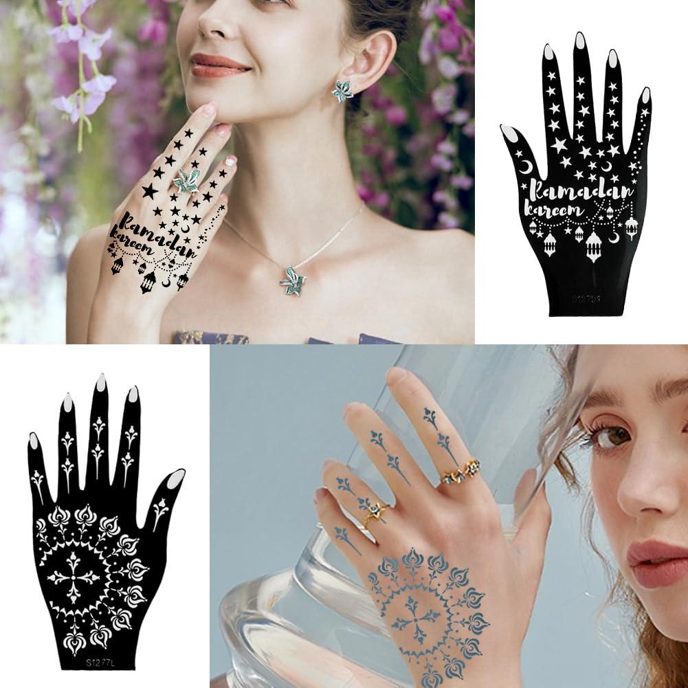 XMASIR Xmasir 10 Sheets Henna Tattoo Stencil Kit Ramadan Tattoo Templates Temporary Tattoos Stickers Reusable Set for Body Art Paint