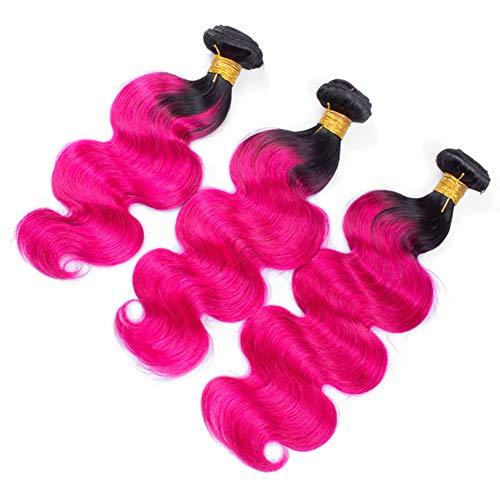 Tony beauty hair Tony Beauty Hair Peruvian Hot Pink Ombre Human Hair Body Wave Bundles Dark Roots #1B/Hot Pink Ombre Wavy Human Hair Weave Wefts Pink Ombre Hair Extensions 3/4 Bundles Lot (28 28 28)