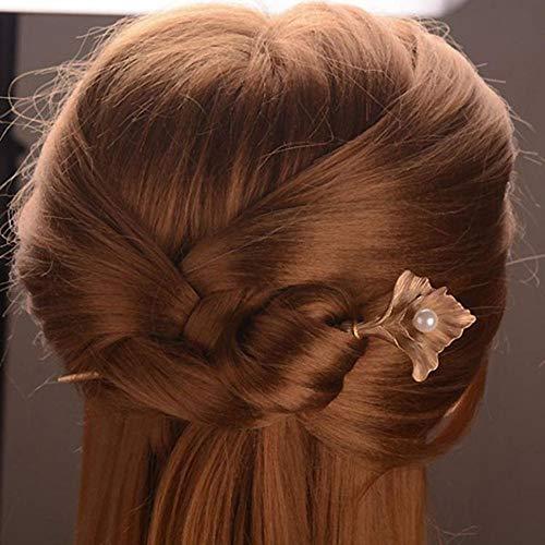 CHXIHome Fashion Women Golden Leaves Faux Pearl Beads Hairpin, Hair Clip, Hair Stick Hairpins Hair Accessories Jewelry