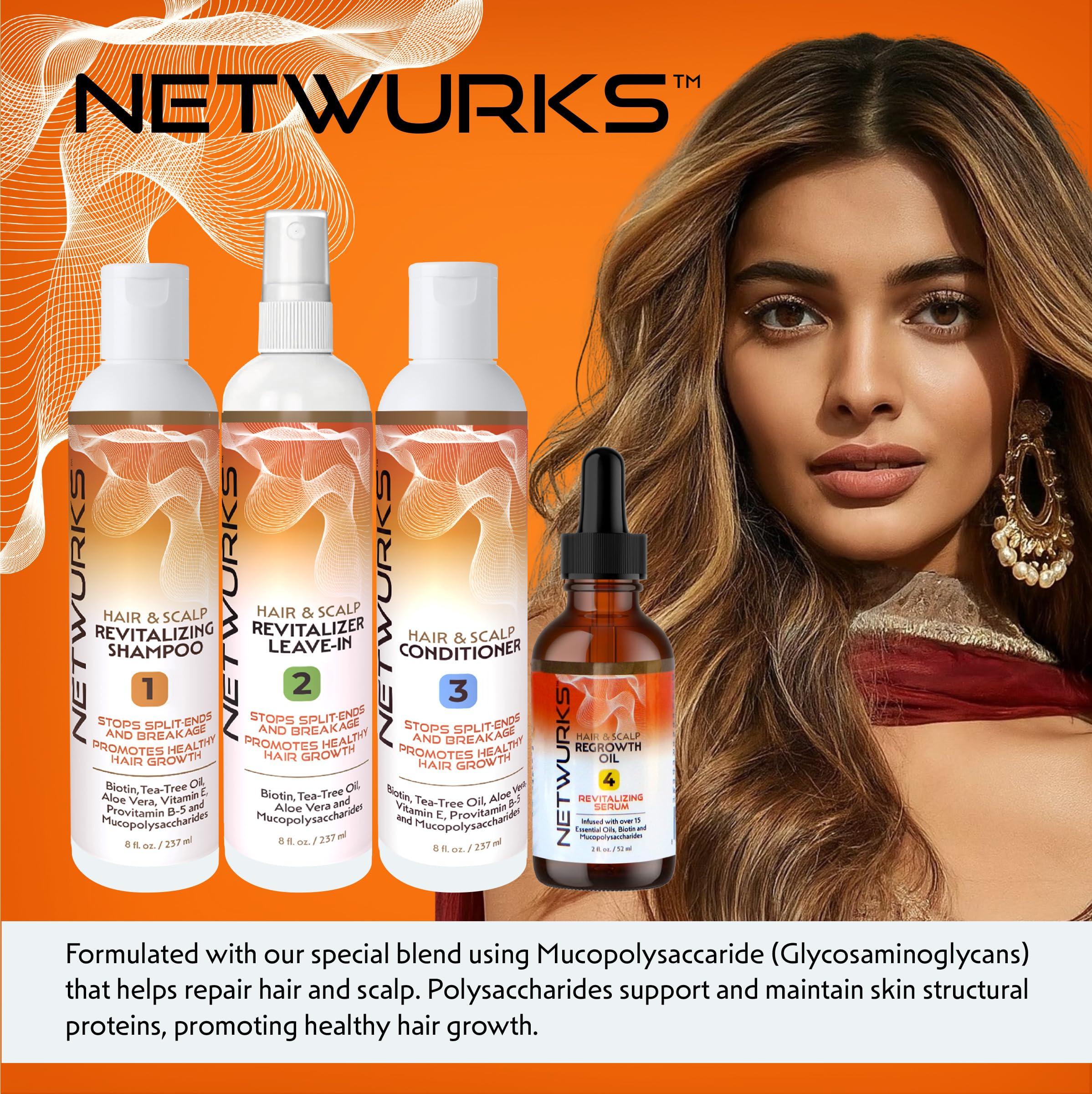 NetWurks Hair & Scalp Regrowth Bundle, Restores Scalp Health & Promotes Hair Growth, Shampoo 8oz & Regrowth Oil 2oz with Biotin, Netwurks