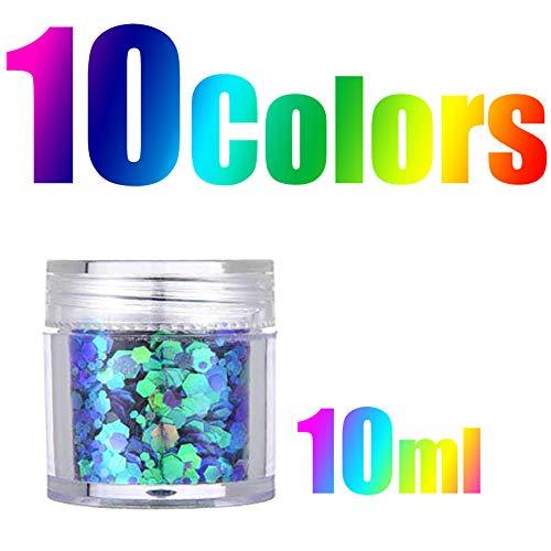 Onwon Onwon 10 Boxes Chunky Glitter Makeup Set. Colorful Mixed Cosmetic Glitters Flakes for Eye Shadow Body Nail Face Lips Hair Iridescent Flakes Cosmetic Paillette Sparkles Slime Supplies Powder Sequins