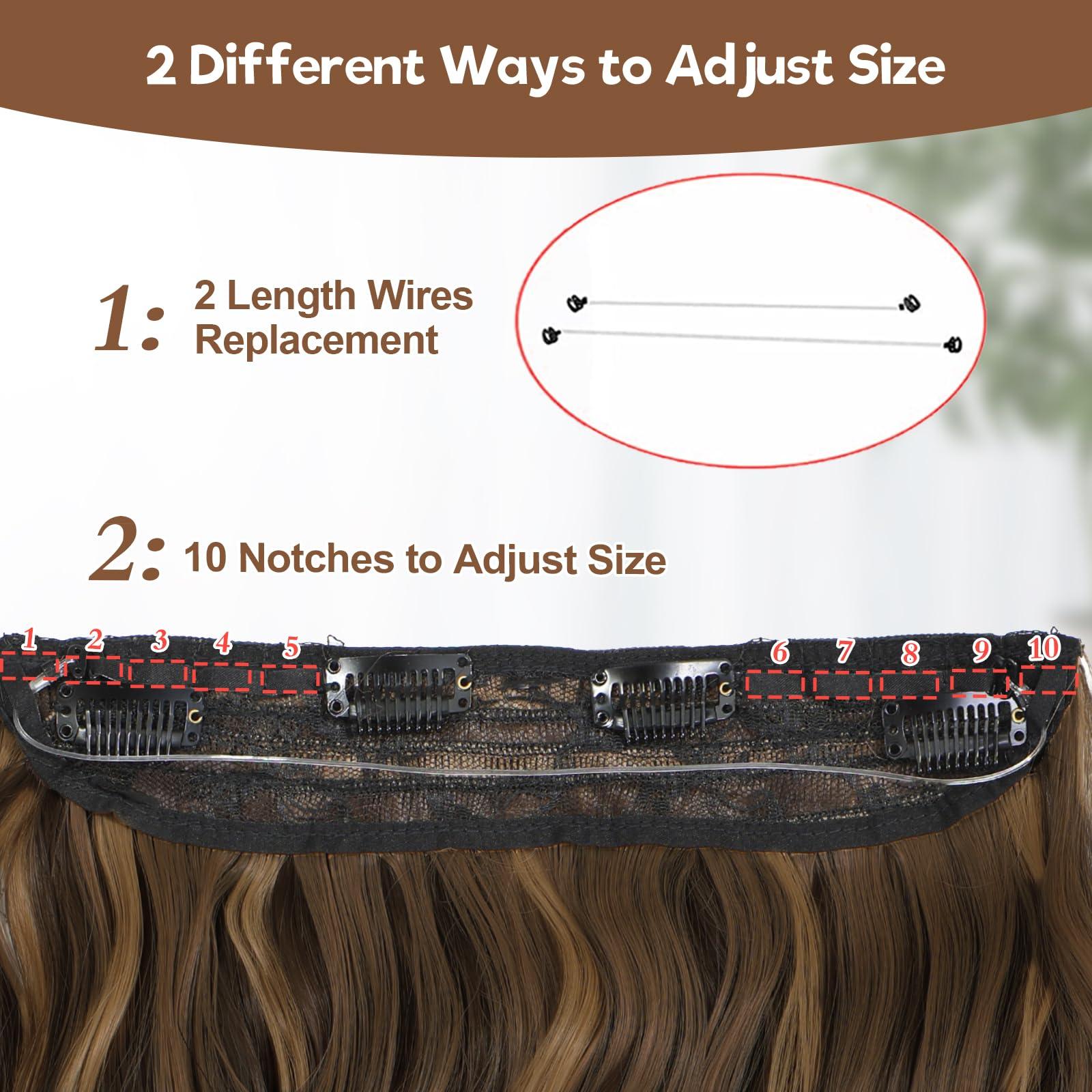 BUPPLER BUPPLER Halo Hair Extensions 12 Inch Invisible Wire Hair Extensions Adjustable Long Wavy Hair Extensions Synthetic Upgrade 4 Secure Clips in Hairpieces 12 Inch, Medium Brown Mixed Golden Brown