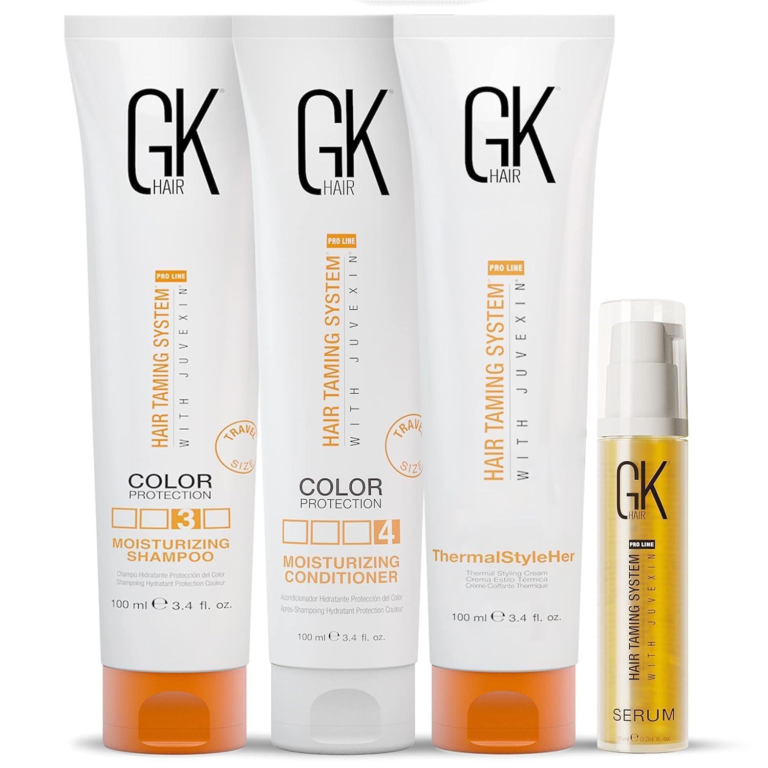 GK HAIR GK HAIR Global Keratin Moisturizing Shampoo and Conditioner Set 100ml I ThermalStyleHer - 100ml/3.4oz I Organic Argan Oil Hair Serum For Frizz Control Dry Damage Hair Repair 10ml