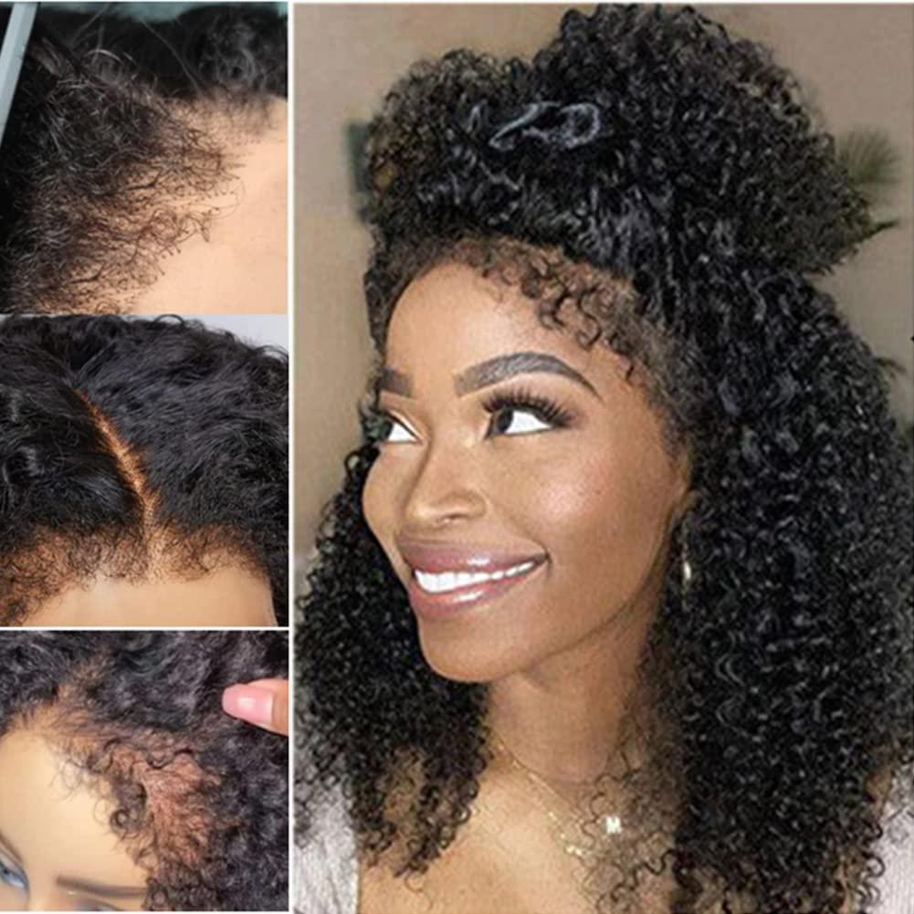 Kiss darling LASHES Fake Scalp Kinky 4C Curly Edges Hairline 13X4 Glueless Afro Kinky Curly Lace Front Wigs Human Hair with Curly Baby Hair HD Transparent Lace Frontal Wigs with Realistic Hairline for Women 18"inch