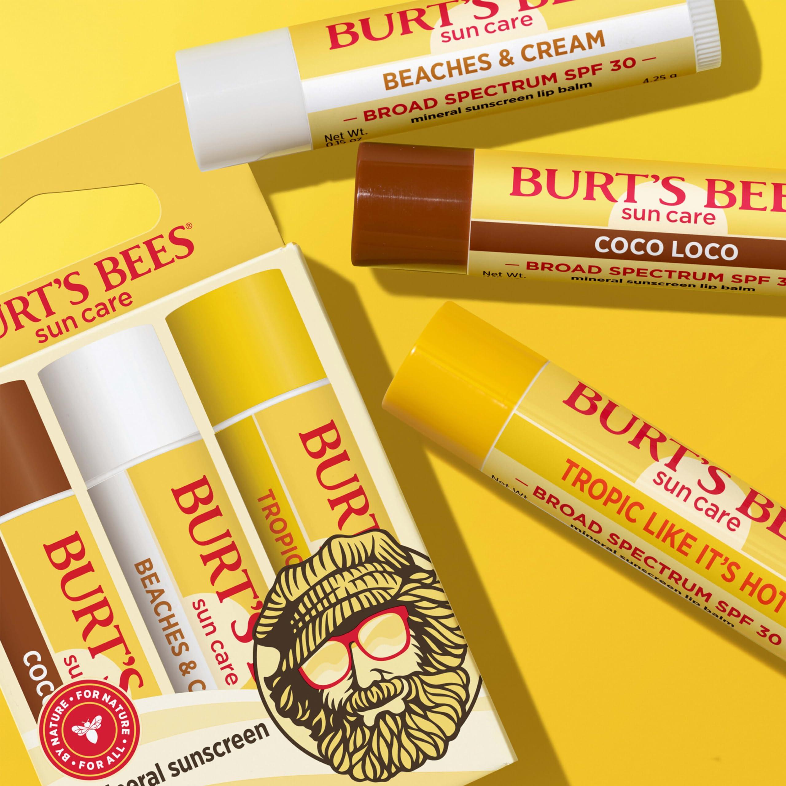 Burt\'s Bees Burt\'s Bees Island Getaway Sun Care SPF 30 Lip Balm Stocking Stuffers, Water-Resistant Lip Moisturizer Christmas Gifts, Nano-Free Zinc Oxide Formula, Natural Conditioning Lip Treatment (3-Pack)