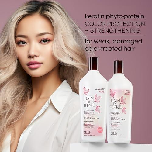 Bain de Terre Bain de Terre Keratin Phyto-Protein Color Protect Strengthening Shampoo, Color-Safe Strengthening for Weak & Damaged Hair, Sulfate-Free, Paraben-Free, 13.5 Fl Oz