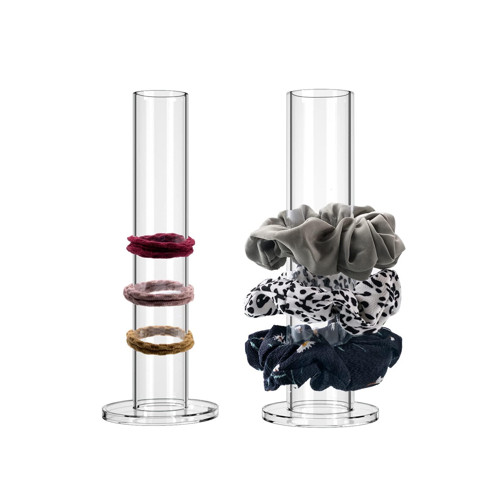 Coward Coward 2 Pcs/Set Clear Acrylic Scrunchie Holder Hair Band Organizer Hair Ties Display Stand for Girls Women (Acrylic 8.6 inch Tall)