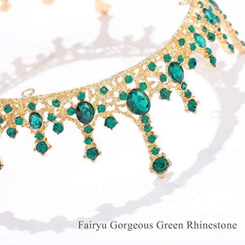 Fairyu Fairyu Baroque Wedding Bride Crown and Tiaras Rhinestone Gemstone Crown Tiaras Queen Bridal Crowns Elegant Roal Hair Accessories for Women and Girls (Green)