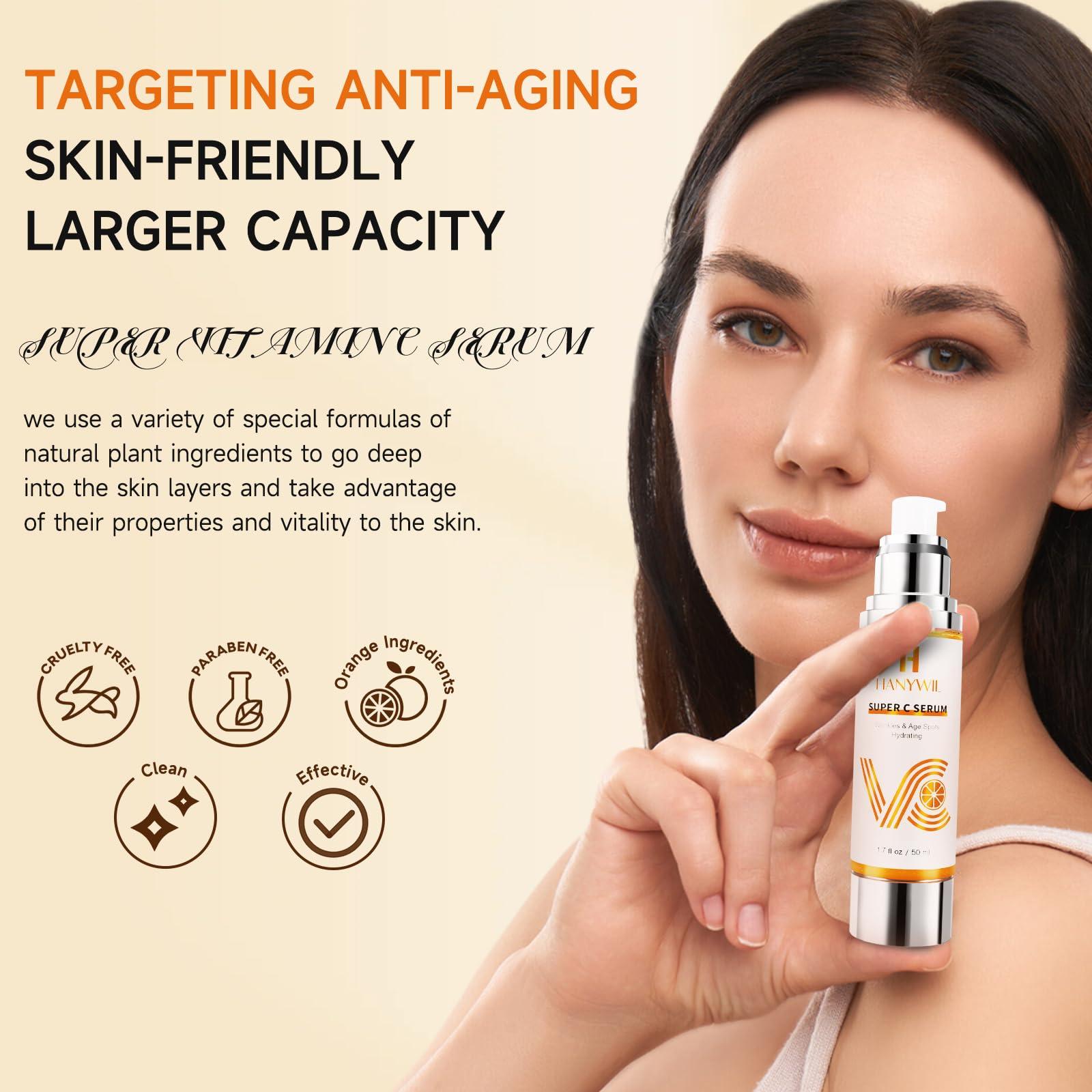 HANYWIL HANYWIL Super Vitamin C Serum for Women over 70, Vitamin C Serum for Face, Dark Spot Remover for Face, Hyaluronic Acid Skin Care, Targets Age Spots, Hydrates and Wrinkle Reduction 1.7fl oz