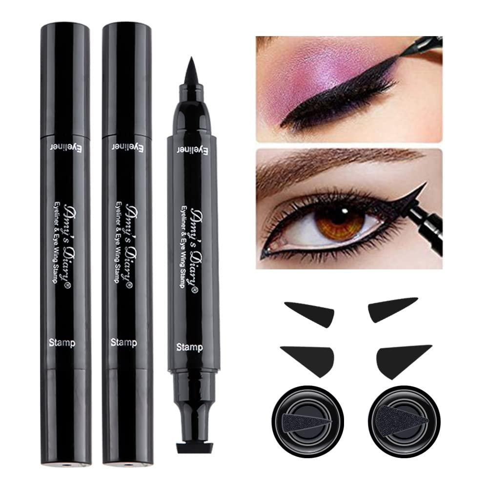 AMY'S DIARY AMY'S DIARY Eyeliner Stamp 2 Pens Winged Stamp Eyeliner, Perfect Wing Cat Eye Stencil Stamp for All Eye Shapes, Winged Eyeliner Stamp, Perfect Wing Cat Eye Liner, Waterproof & Smudge-proof