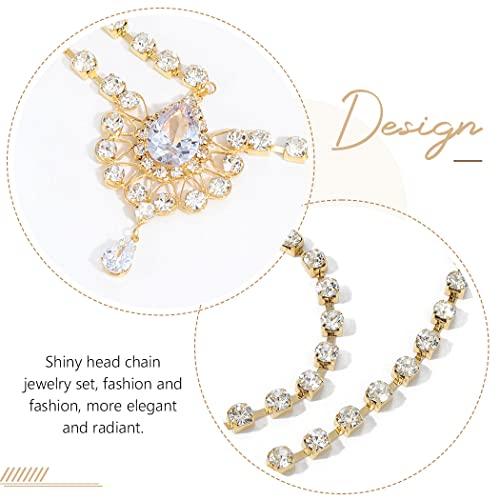 Catery Catery Head Chain Jewelry Crystal Hair Chains Boho Headpiece Pendant Head Chain Hair Jewelry Hair Accessories for Women and Girls (Gold)