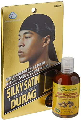 Fountain Fountain Real Black Black Jamaican Castor Oil - Beard Growth Oil - Mustache Growth - Beard Thickener - Hair Oil For Men - Luxury Satin Durag - 4 Oz