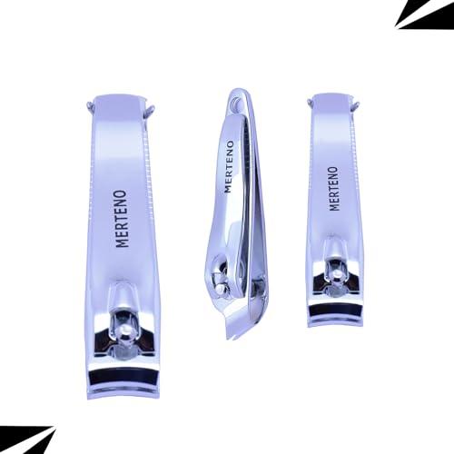 MERTENO Professional Nail Clippers Set 3 Pack Premium Sharp Stainless Steel Fingernail & Toenail Clippers with Sturdy Travel Tin Case, Professional Manicure Kit Fingernail Tools for Nail Care (Silver)