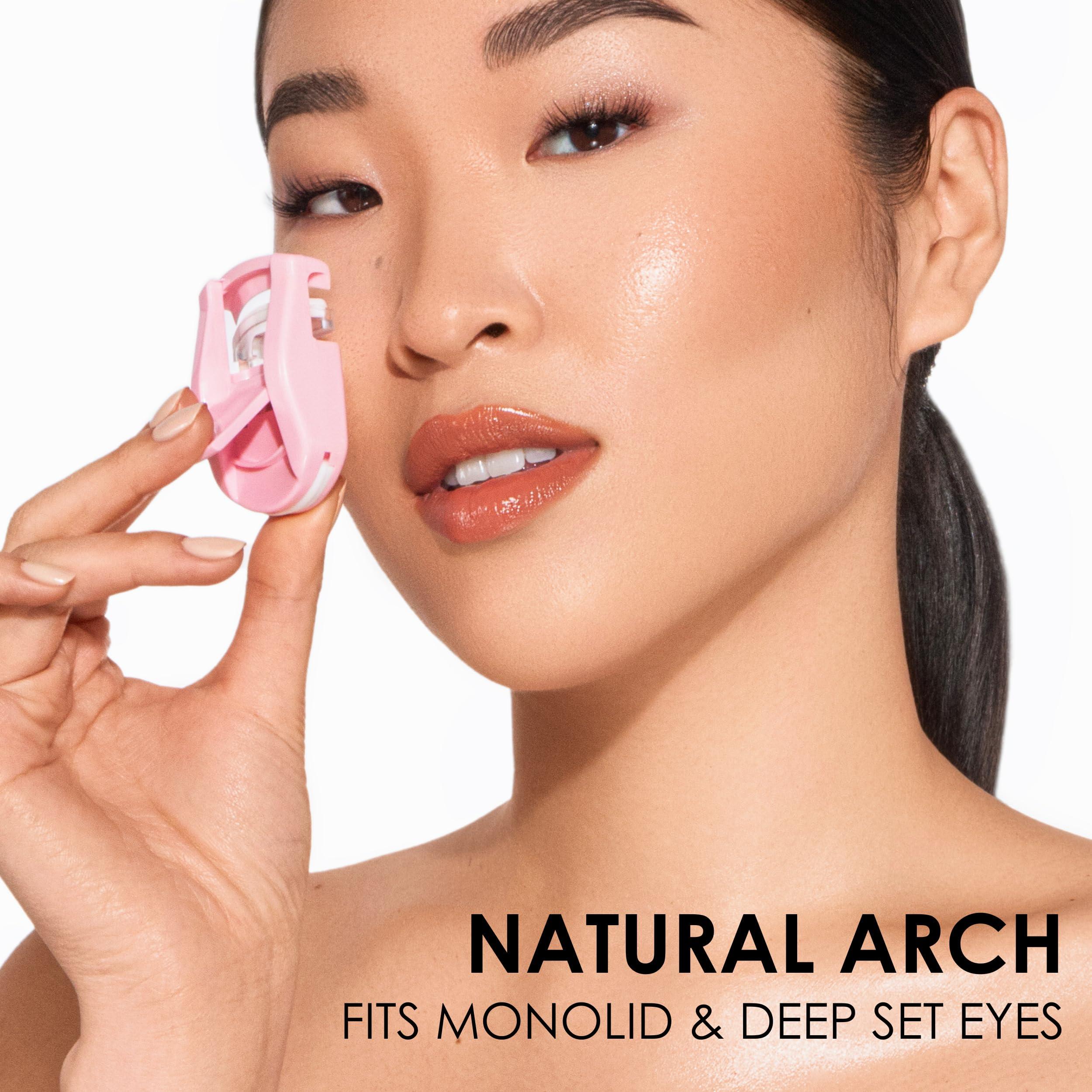 JAPONESQUE JAPONESQUE Travel Eyelash Curler, Pink - Plastic Eyelash Curlers for Travel Makeup, Go Curl Lash Curler with Bonus Replacement Lash Pad - 1 Pack