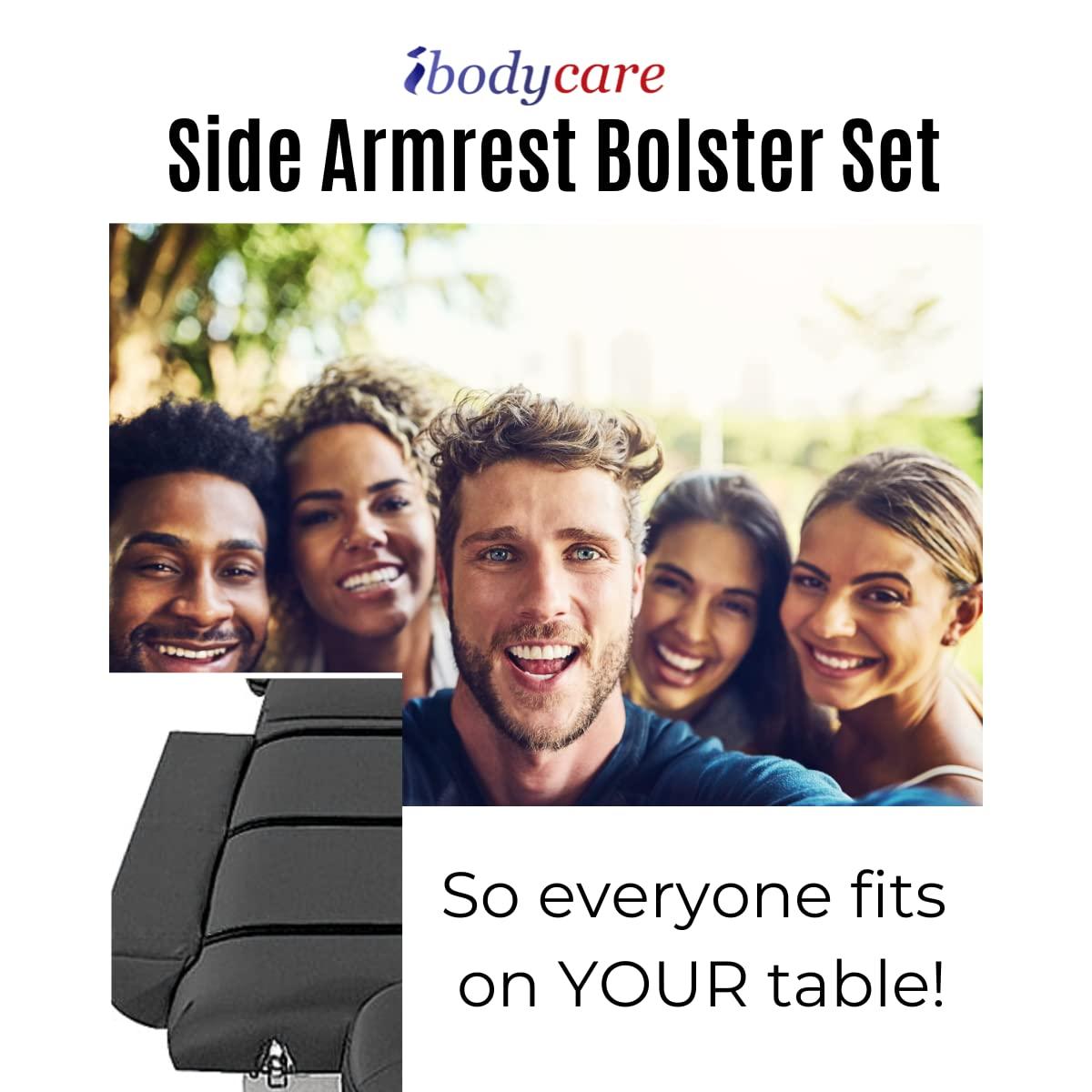 ibodycare XL Side Armrest Bolster Massage Table Extension, Exam Table Extender, Extend The Width of Your Table, Massage Bolster (Black)