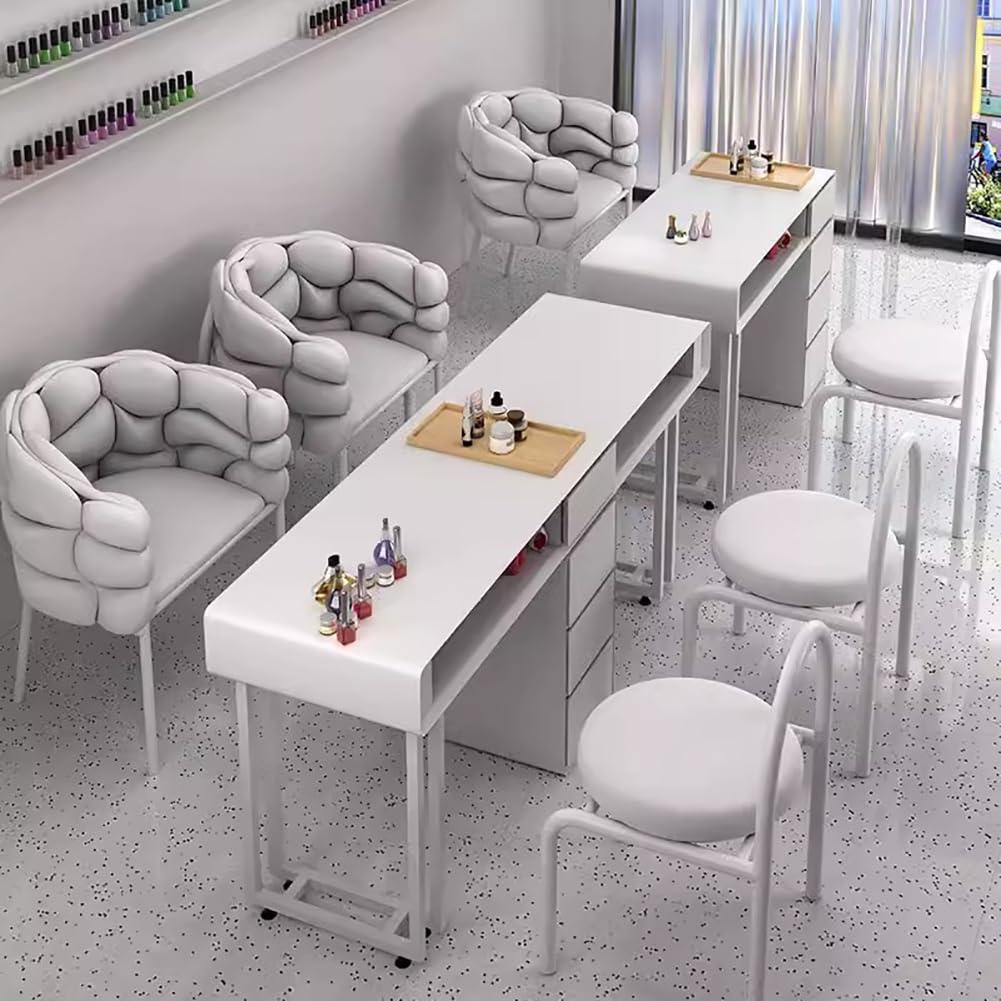 BOYITES BOYITES Modern Manicure Table, Professional Manicure Desk with Storage Drawers, Art Nail Tech Workstation for Mainicure Shop, Comes with Socket, Freestanding Beauty Salon Table,A,120cm