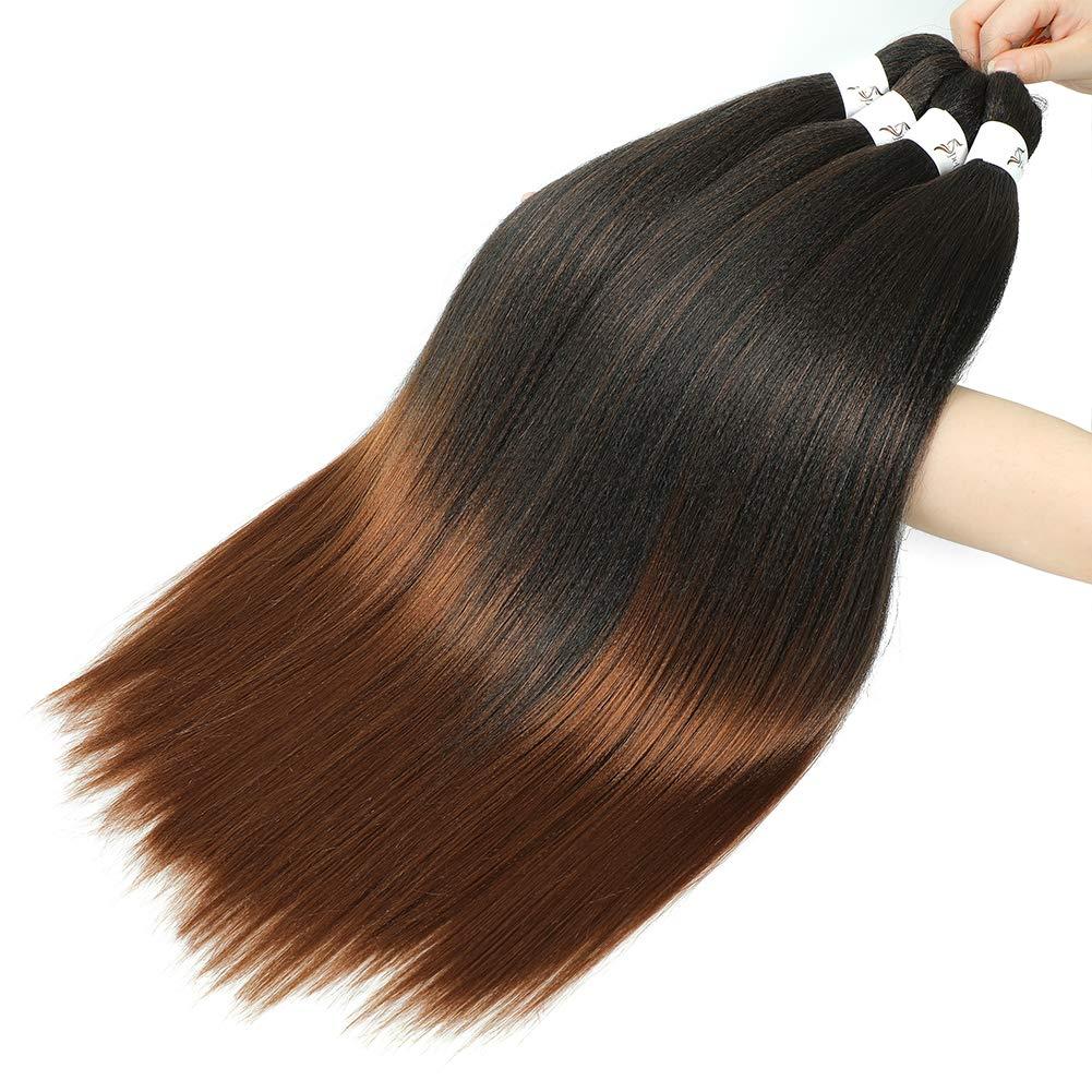 SOKU Pre-stretched Braiding Hair 4 Packs- 24 Inch Ombre Brown Braiding Hair Yaki Straight Prestretched EZ Braids Hot Water Setting Ombre Aurburn Professional Soft Synthetic Hair Extensions