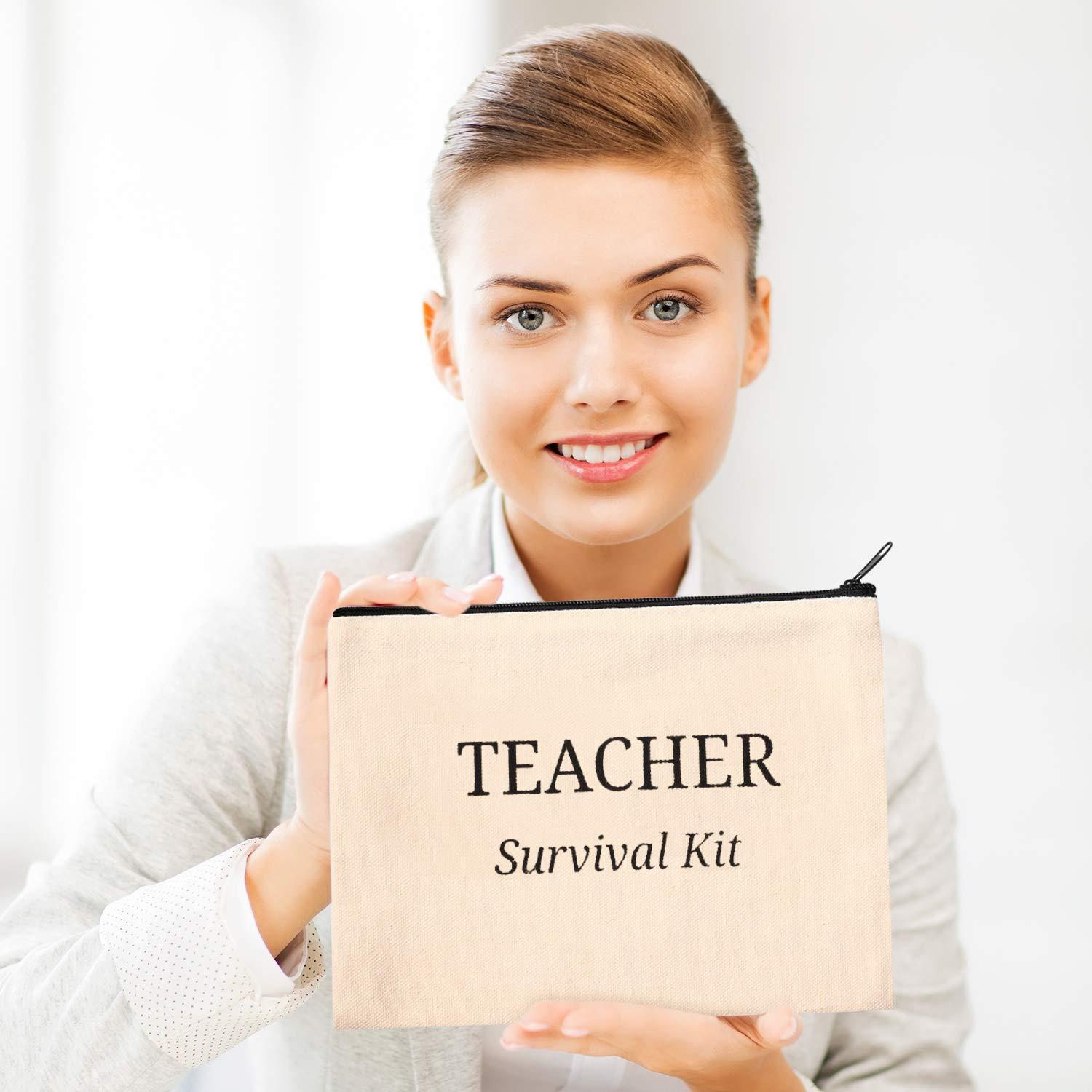 Frienda 12 Pieces Teacher Cosmetic Bag Canvas Makeup Bags Pencil Pouch Travel Toiletry Case with Zipper for Teacher Appreciation Gift(M)