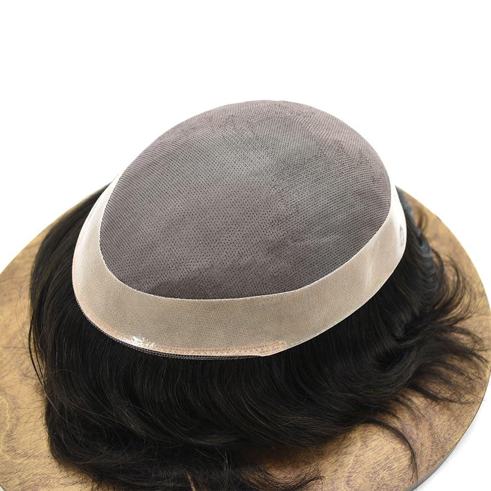 Generic Toupee For Men Fine Mono Lace Mens Toupee Men Hair Replacement Systems Human Hair Piece For Men Durable NPU Monofilament Hair Wig 6\"X8\"#1B20 Off Black+20% Gray