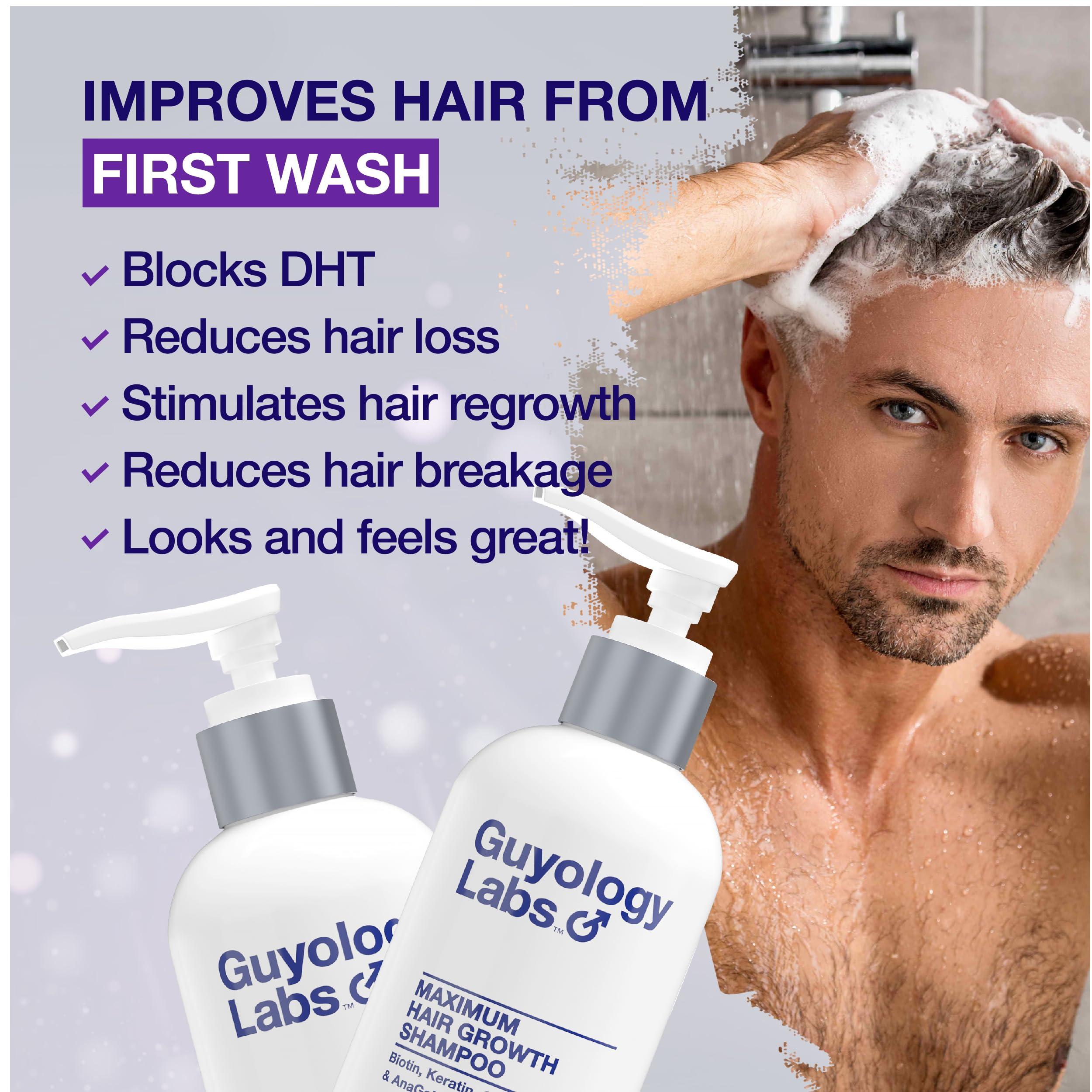 Guyology Labs Hair Growth Shampoo For Men - for Thinning Hair - Natural DHT Blockers To Reduce Hair Loss - Biotin and Keratin Best for Growth and Thickening - Clinically Tested - Made in USA by Guyology Labs