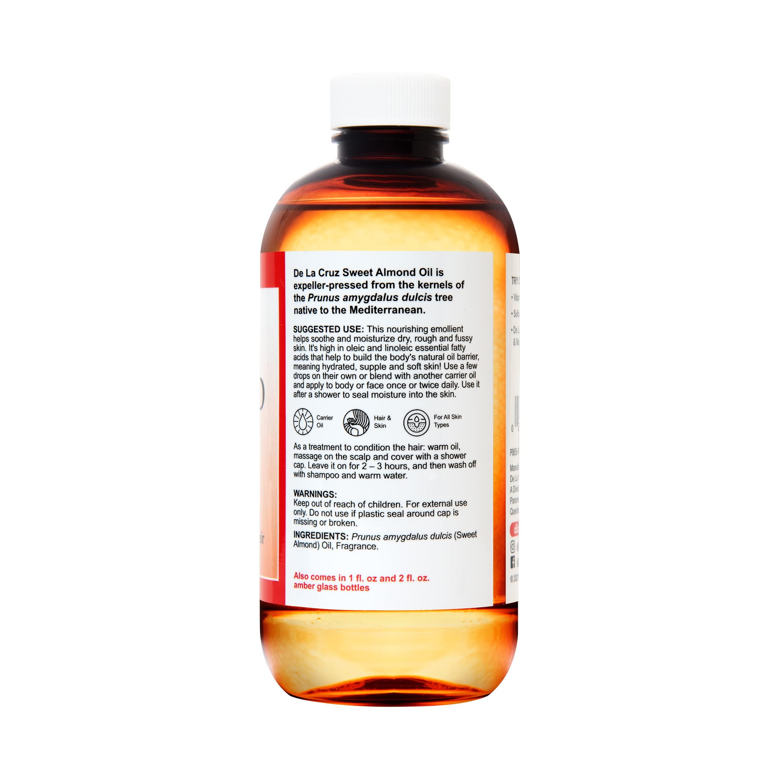 De La Cruz De La Cruz Sweet Almond Oil - Expeller Pressed Almond Oil for Skin and Hair 8 FL. OZ. (236 mL)