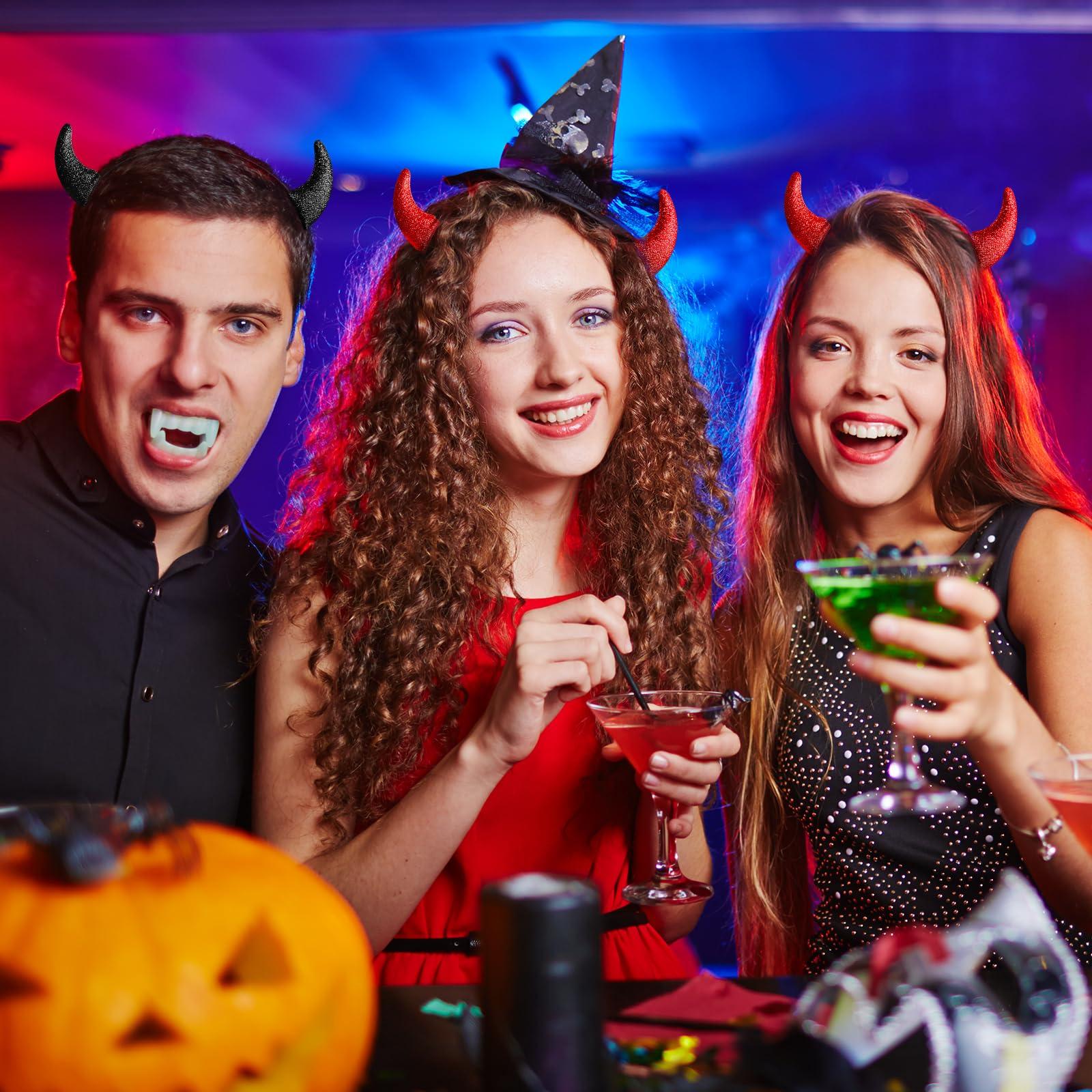 nooepc nooepc Glitter Devil Horns Headband With Halloween Tattoos, Red Devil Horns Halloween Costumes for Women Men Girls, Halloween Fancy Devil Accessories Dress Cosplay Hairband-Black