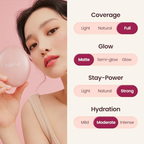 TIRTIR TIRTIR Mask Fit All Cover Pink Cushion Foundation | High Coverage, Velvety Matte Finish, Lightweight, Flawless, Corrects Redness, Korean Cushion, Pack of 1 (0.63 oz.), #21N Ivory