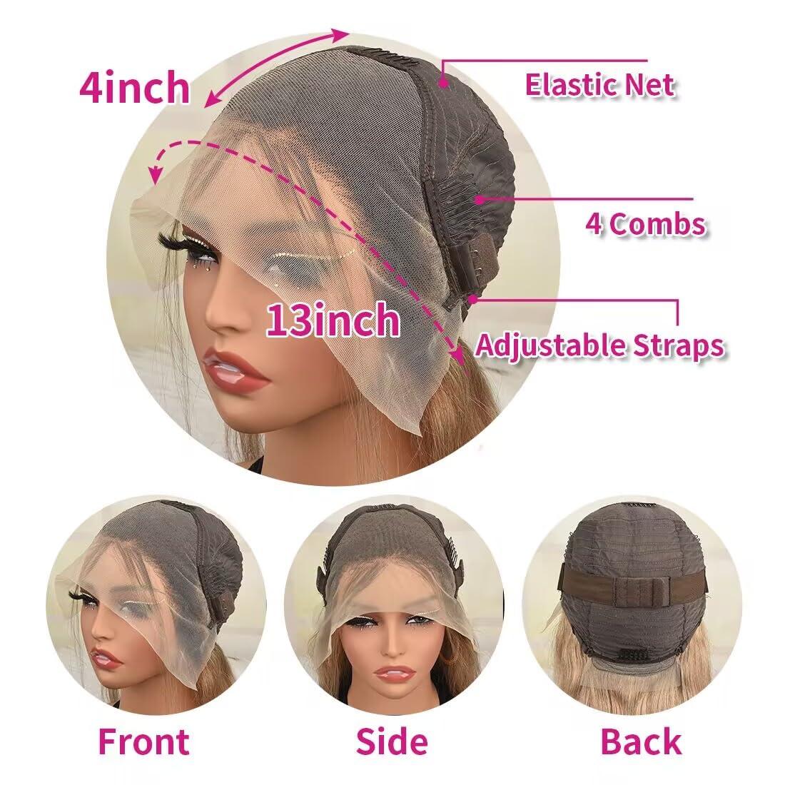 koinu Ash Blonde Wig Human Hair 13x4 Transparent Lace Front Wigs Human Hair 200% Density Ash Blonde Straight Lace Front Wigs for Black Women Pre Plucked Dark Brown Roots Human Hair Wig Pre Plucked 30 Inch