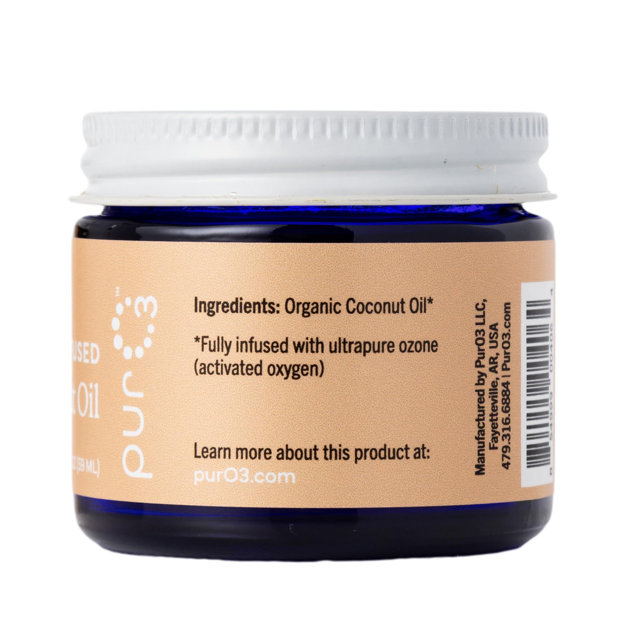 Pur O3 Pur O3 Fully Ozonated Coconut Oil - Pure, Natural, Organic Coconut Ozonated Oil - Coconut Oil Skin Care from Ozontate, Oxygenated Coconut Oil - Ozone Oil in a Glass Jar, 2 oz