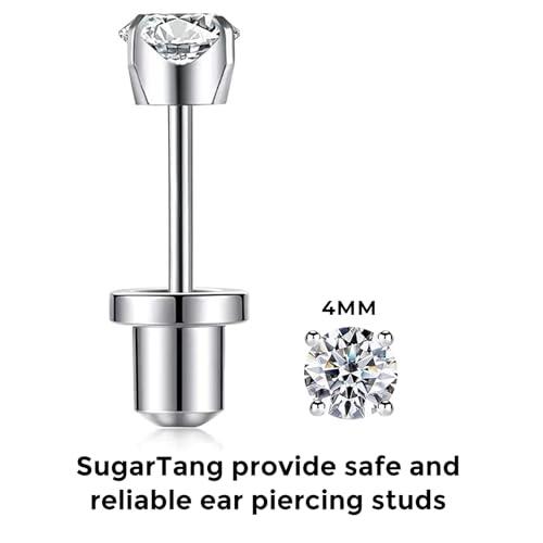 SugarTang SugarTang Ear Piercing Kit | Disposable Ear Piercing Gun Kit Made in 316L Surgical Stainless Steel with 4mm - 4prong Cubic Zirconia | At Home Self Piercing Kit with Earrings Studs