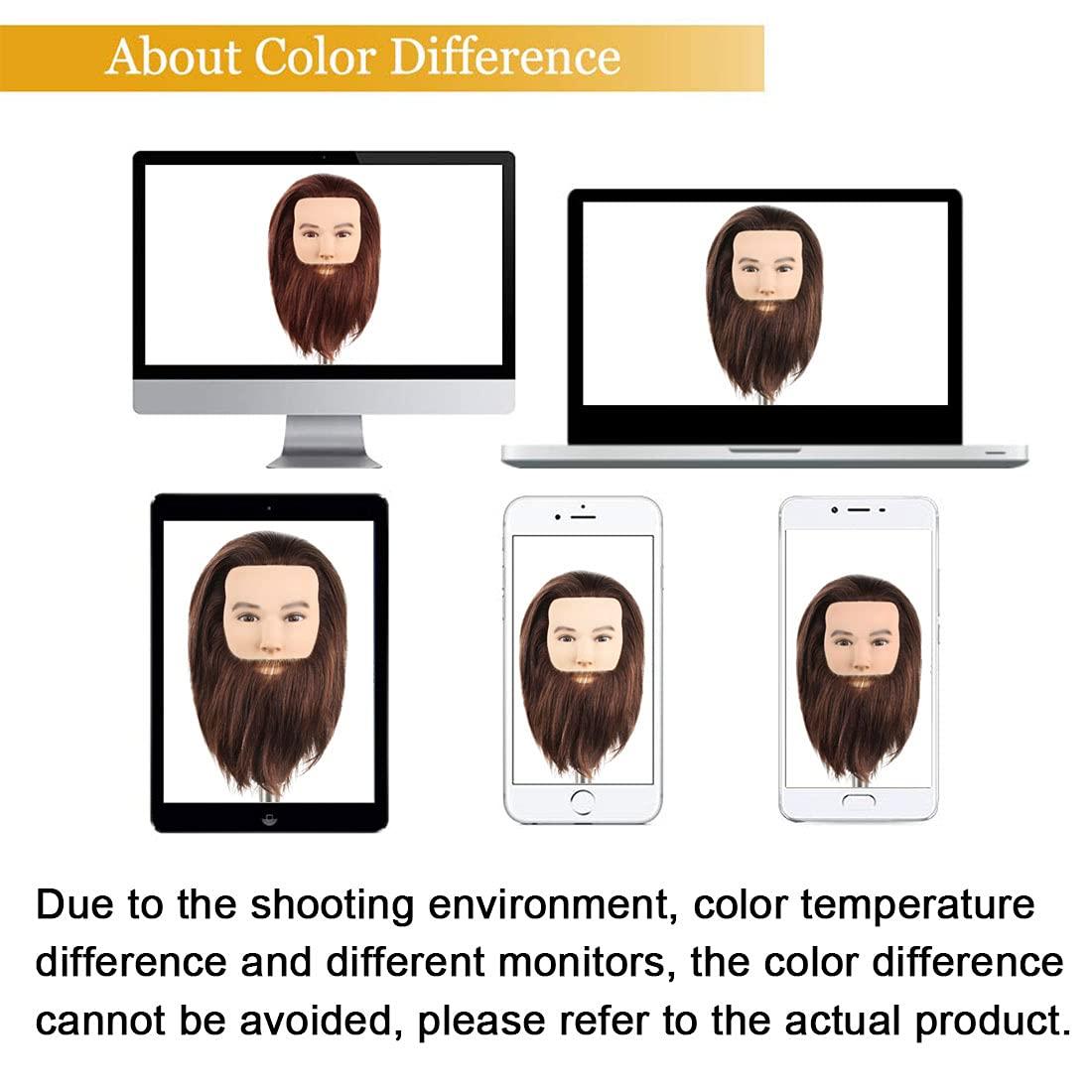 Newshair NEWSHAIR Male Mannequin Head with Beard 100% Human Hair Haircut Training Head with Thick Hair Hairdresser Manikin Head Doll Head for Styling and Practice Handsome Face Adult Head Size (8-10Inch 3B#)