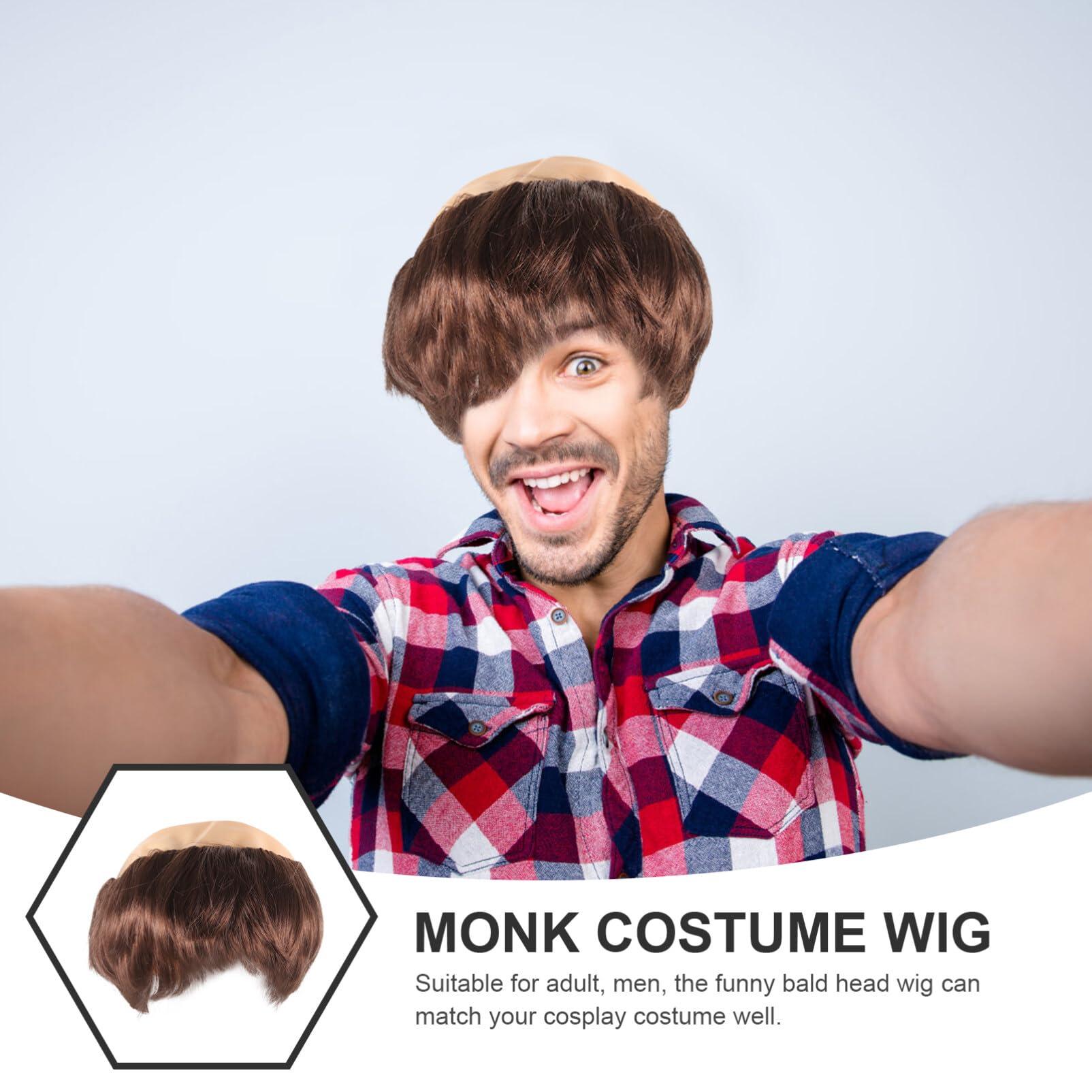 FOMIYES FOMIYES Halloween Monk Costume Wig Bald Cap Wig with Brown Friar Hair Funny Makeup Props Monk Cosplay Halloween Fancy Dress Accessories Headwear
