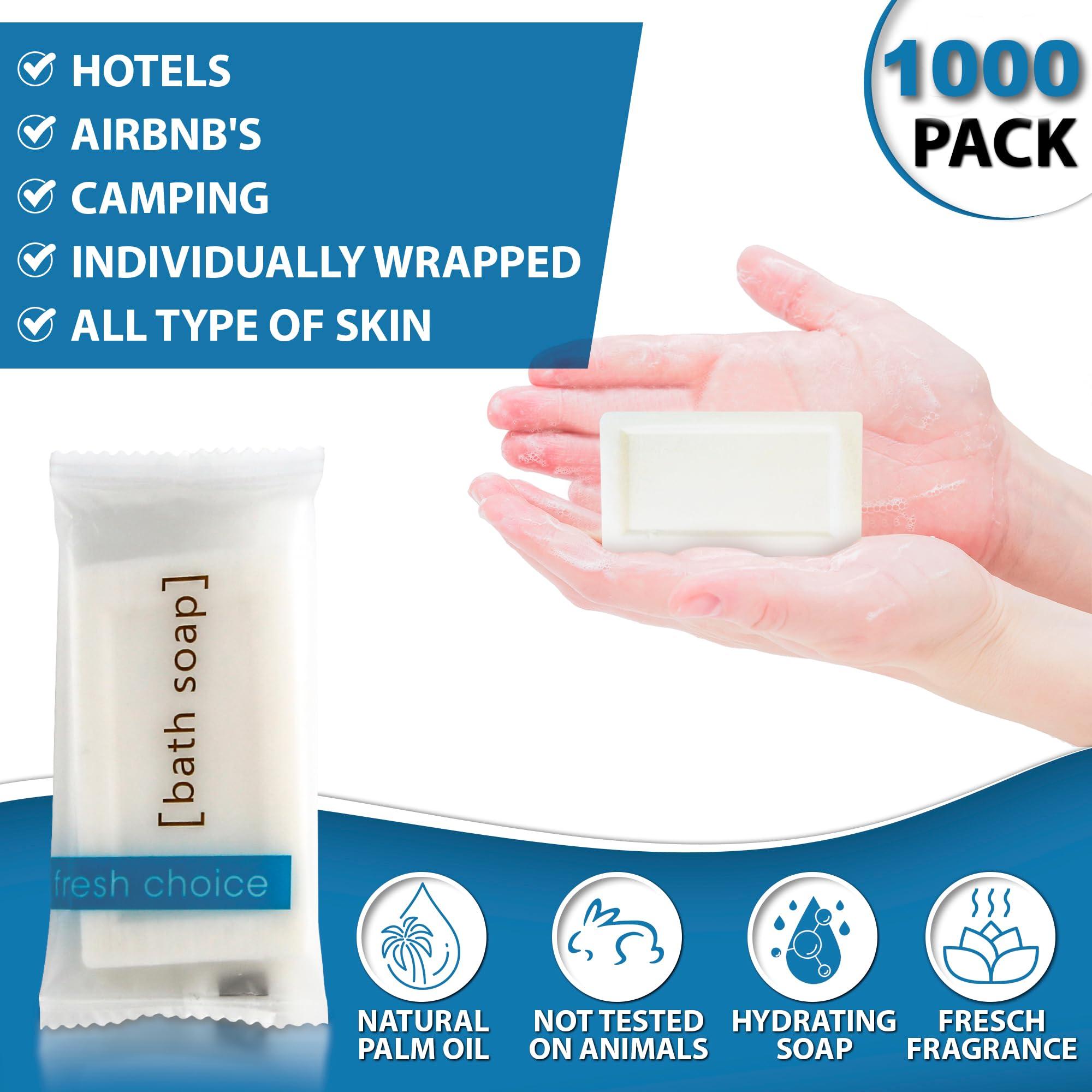 Fresh Choice Fresh Choice Bulk Hotel Soap, Individually Wrapped Bar Soaps, Mini Trial Size Toiletries, Bath Body Hand Soap for Airbnb, VRBO, Vacation Rentals and Motel Guest Bathroom, 0.5 oz, Pack of 1000