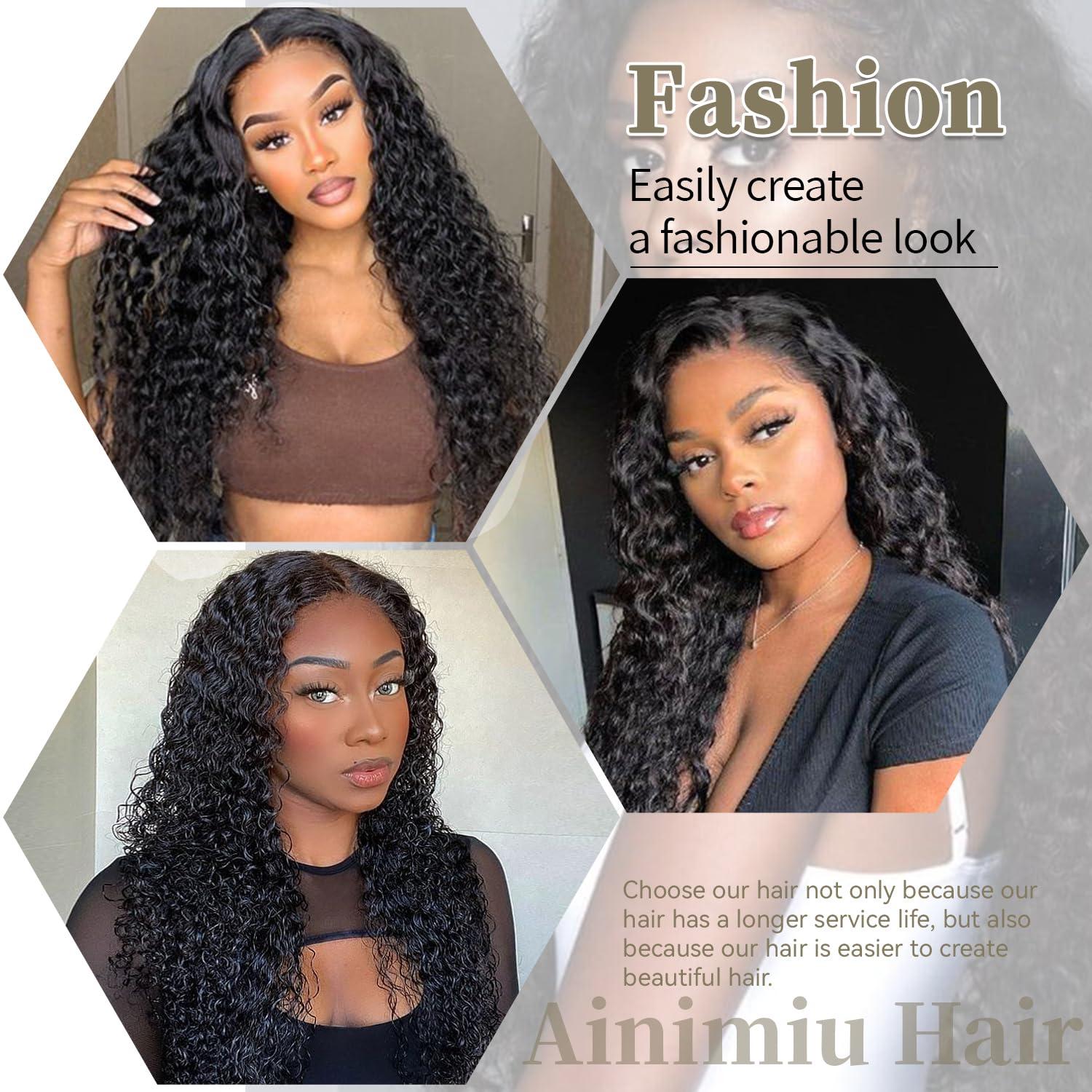 Ainimiu Curly Wave Human Hair 4 Bundles Brazilian Raw Virgin Hair Weave Bundles Jerry Curly Wet And Wavy 12A Grade Long Unprocessed Human Hair Extensions Natural Black 20 22 24 26 inch 100g/pc