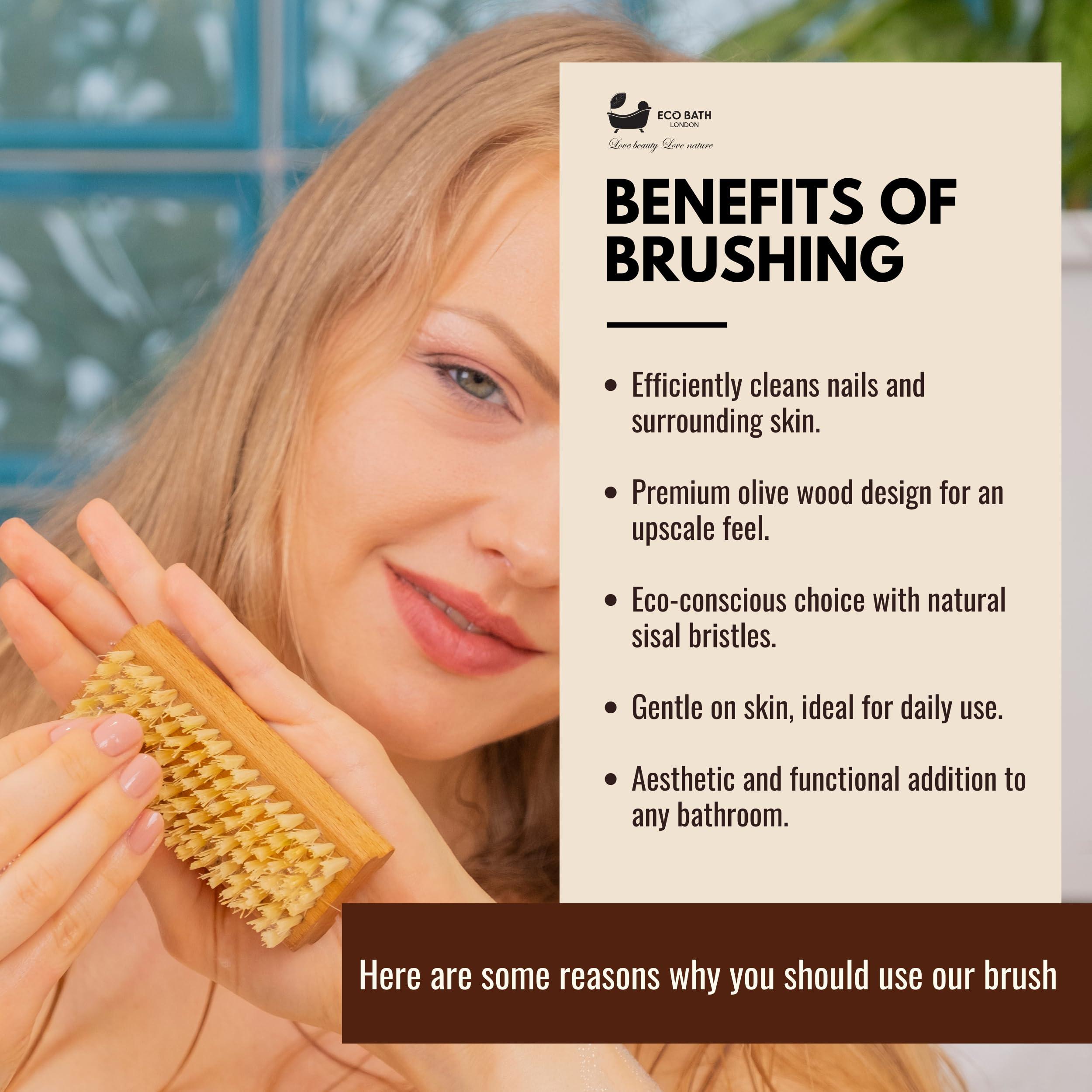 Eco Bath London Eco Bath London Natural Nail Brush - Eco-Friendly Double-Sided Nail Cleaning Brush with Firm and Soft Cactus Bristles for Manicure and Pedicure (Olive Wood (R))