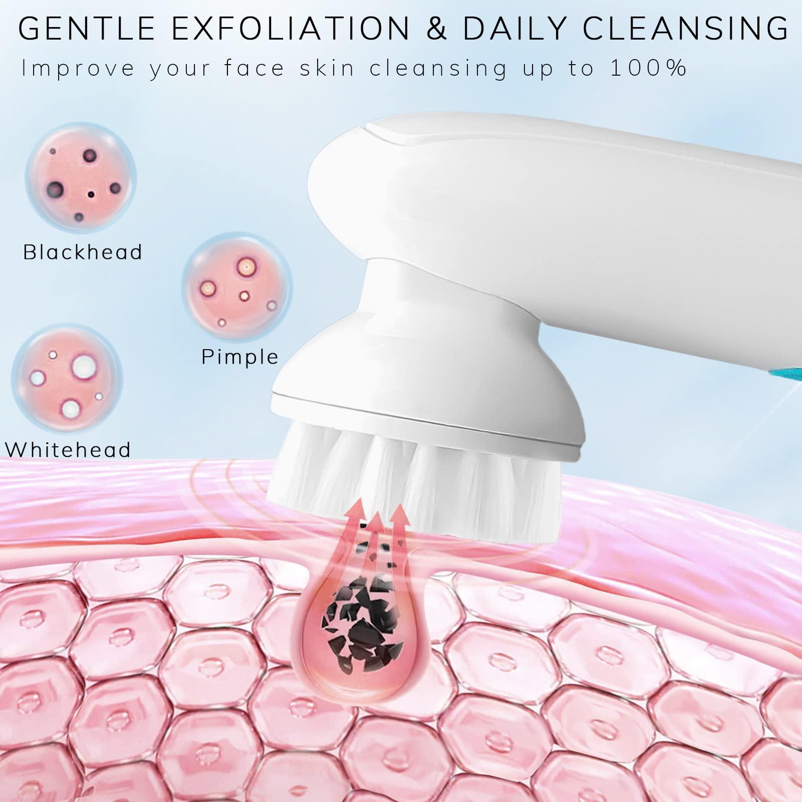 HEYFYV HEYFYV Electric Facial Cleansing Brush Set - Deep Cleansing System - Silicone & Bristle Brush Heads - 2-Speed Modes - Waterproof - Sensitive Skin