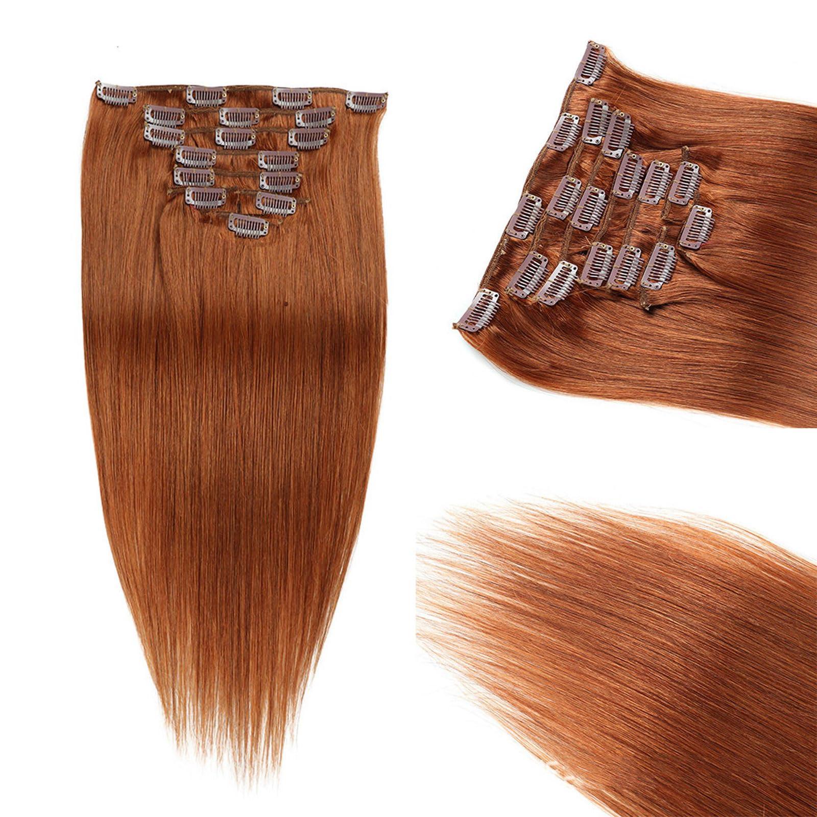RIBONI Clip in Hair Extensions Real Human Hair Clip in Remy Human Hair Extensions Copper Invisible Natural Straight Seamless Clip in Hair Extensions 7pcs 18inch 70g