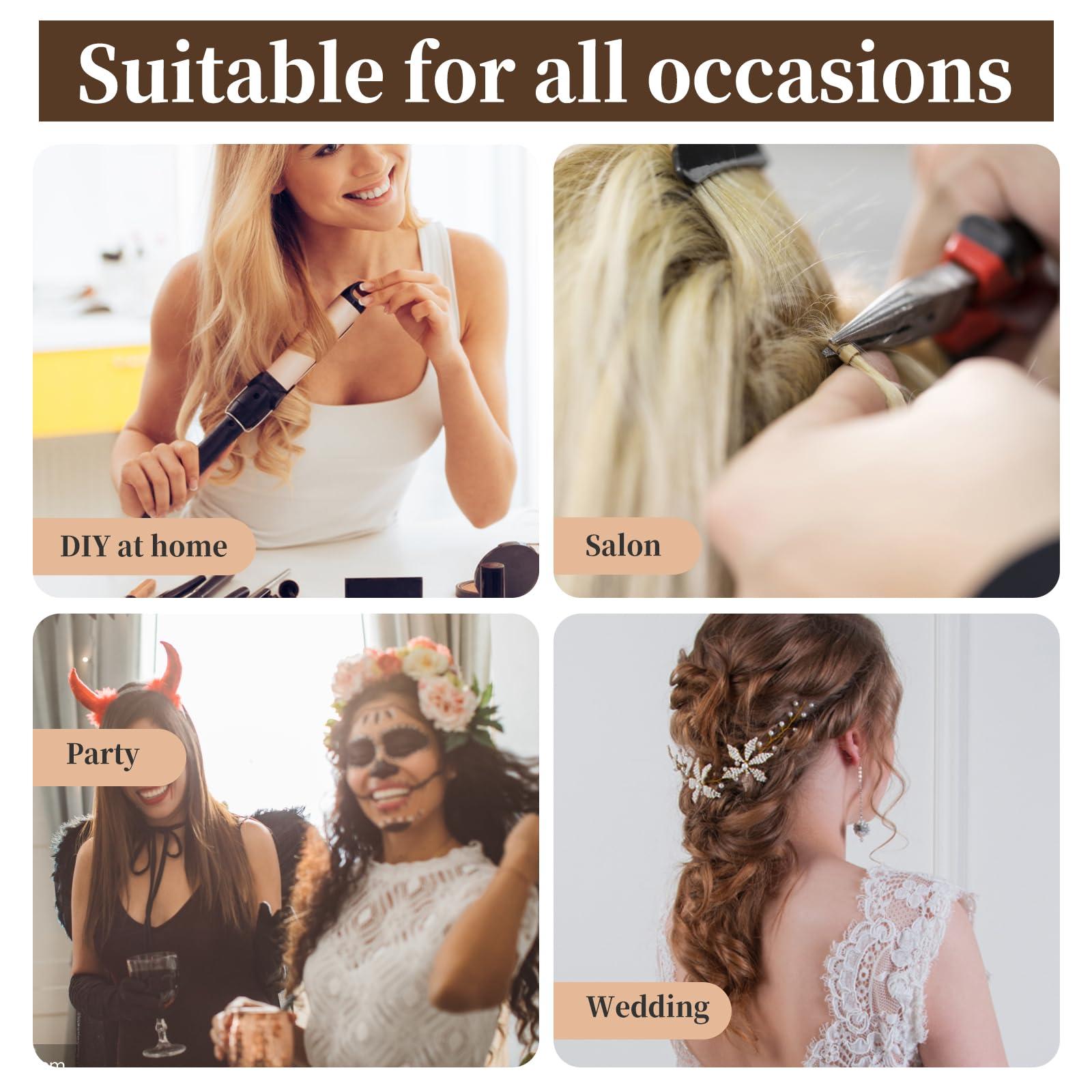 Fedmut Fedmut Hair Extensions Kit, 28 PCS Hair Extensions Needles, 457 Yard Sewing Threads, 2500 PCS Lined Micro Beads, 5 Metal Hair Clips Hair Tools for Hair Extensions Hand Sewing Wig DIY Craft