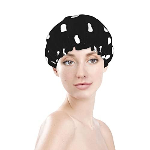 IDNUYIA White Dots Shower Cap For Women, Layers Bathing Shower Reusable Elastic Band Stretch Hem Hair Hat