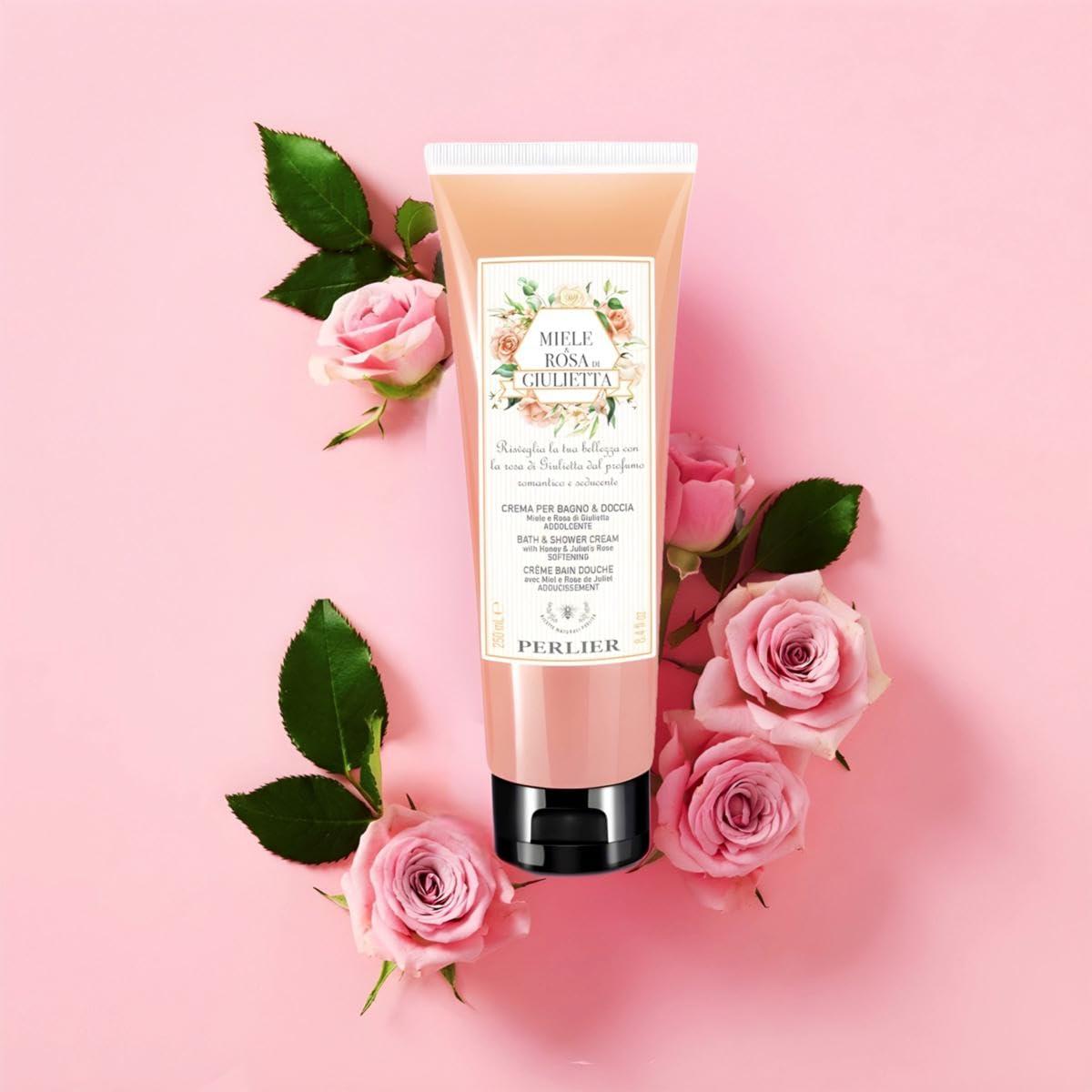 Perlier Perlier Miele & Rosa di Giulietta Bath and Shower Cream 8.4 fl oz, Peach/black
