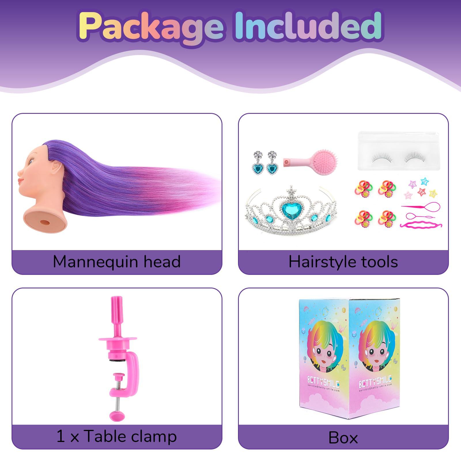 BettySmile 24Inch Doll Head for Hair Styling,Doll Mannequin Head with Hair Purple,Doll Styling Head For Braiding with Hair Styling Set,Table Clamp