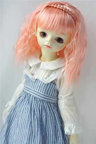 Jusuns Jusuns wigs JD633 9-10inch 10-11inch Princess Curl with Lovely braiding band Synthetic mohair BJD wig Blythes accessories (Apricot Pink, 8-9inch)