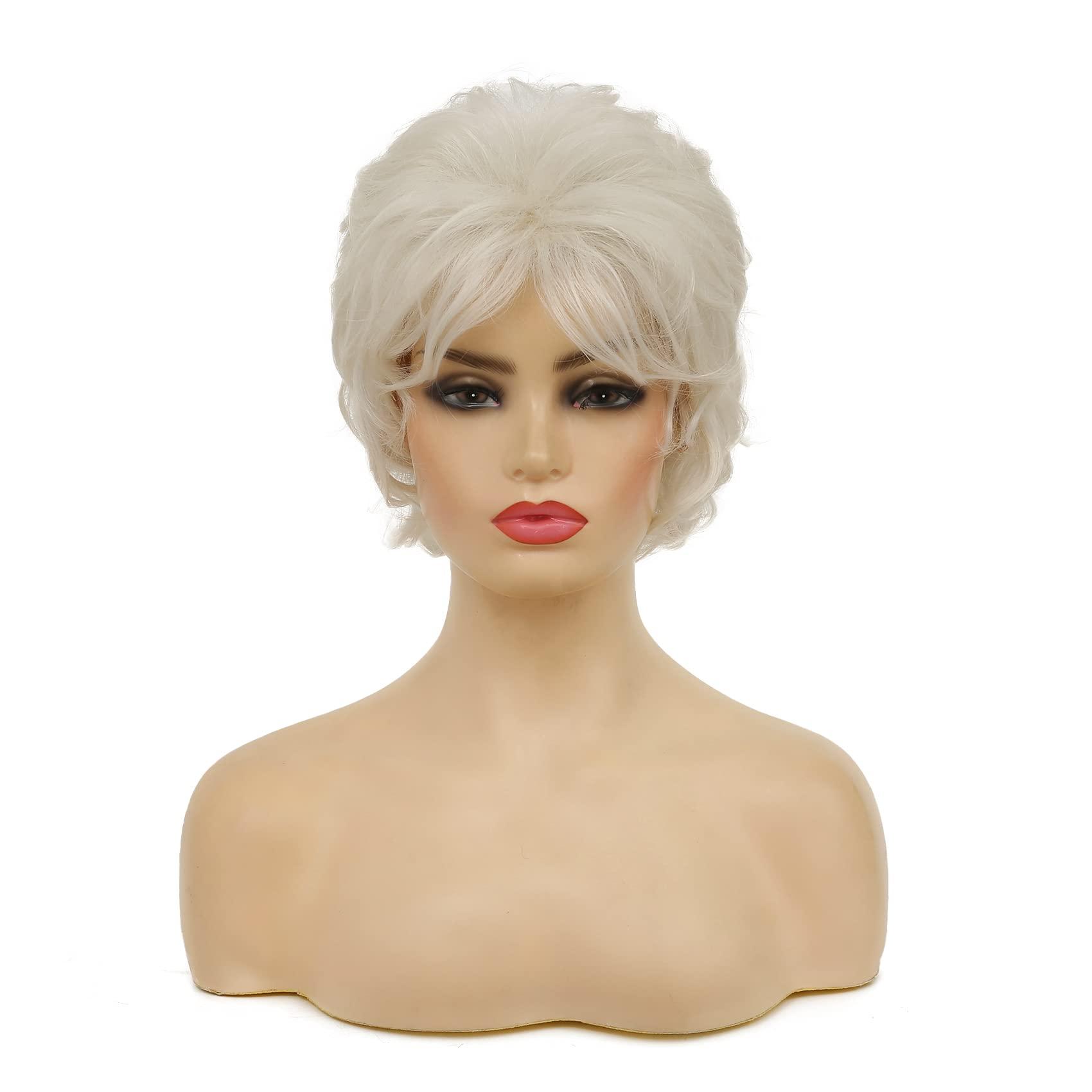 Beweig Beweig Short Curly White Wigs for Women Fluffy Natural Looking Synthetic Hair Daily Wigs for Old Ladies