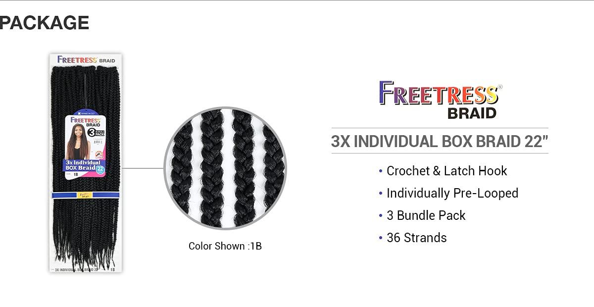 Shake N Go FreeTress Crochet Braids 3X Individual Box Braid 22" (5-pack, T27)