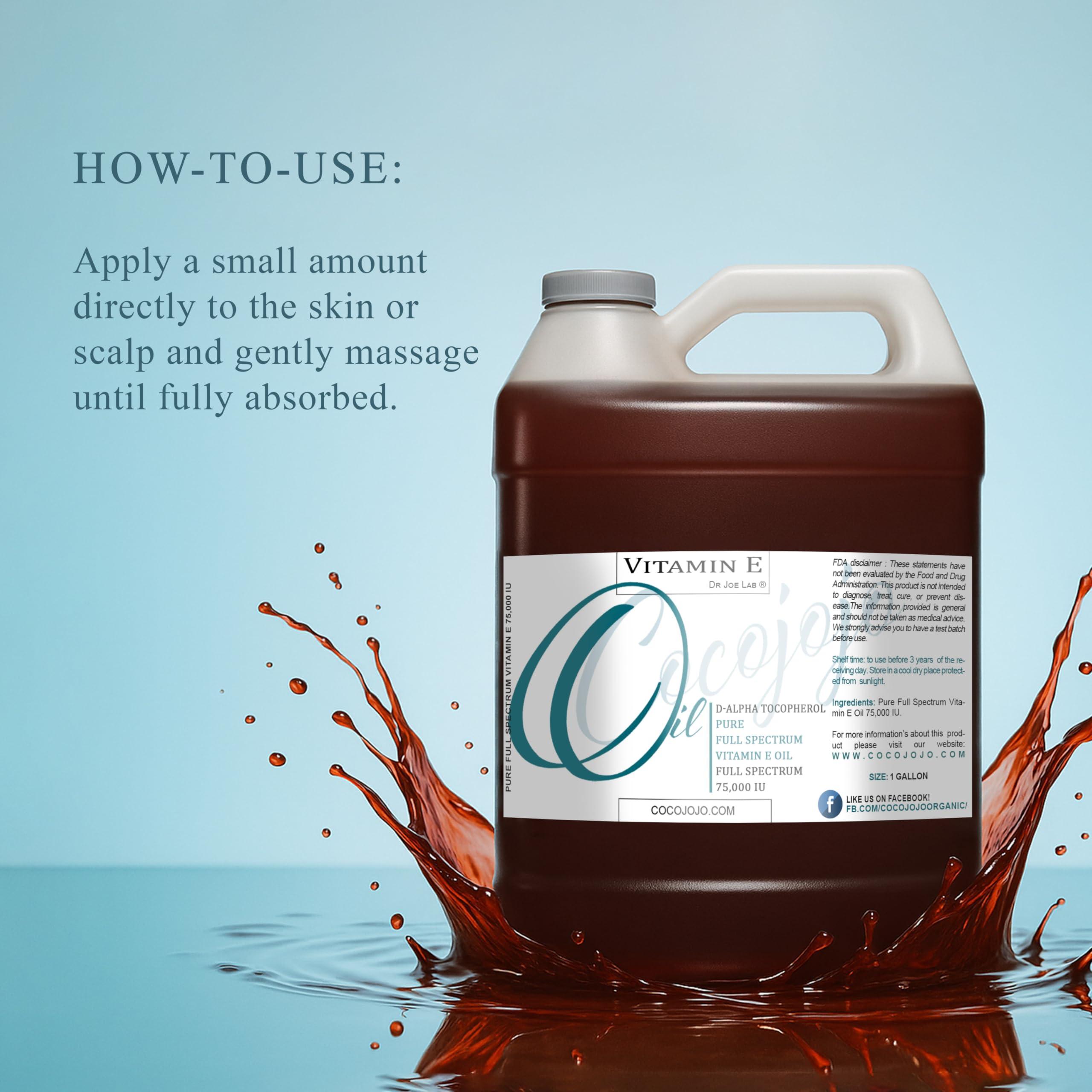 cocojojo Vitamin E Oil - Pure & Undiluted, Full Spectrum, Alpha Tocopherol, 75,000 IU - 1 Gallon - For Skin, Hair, Nails, Body Care Hydrating Rejuvenating Skin Oil
