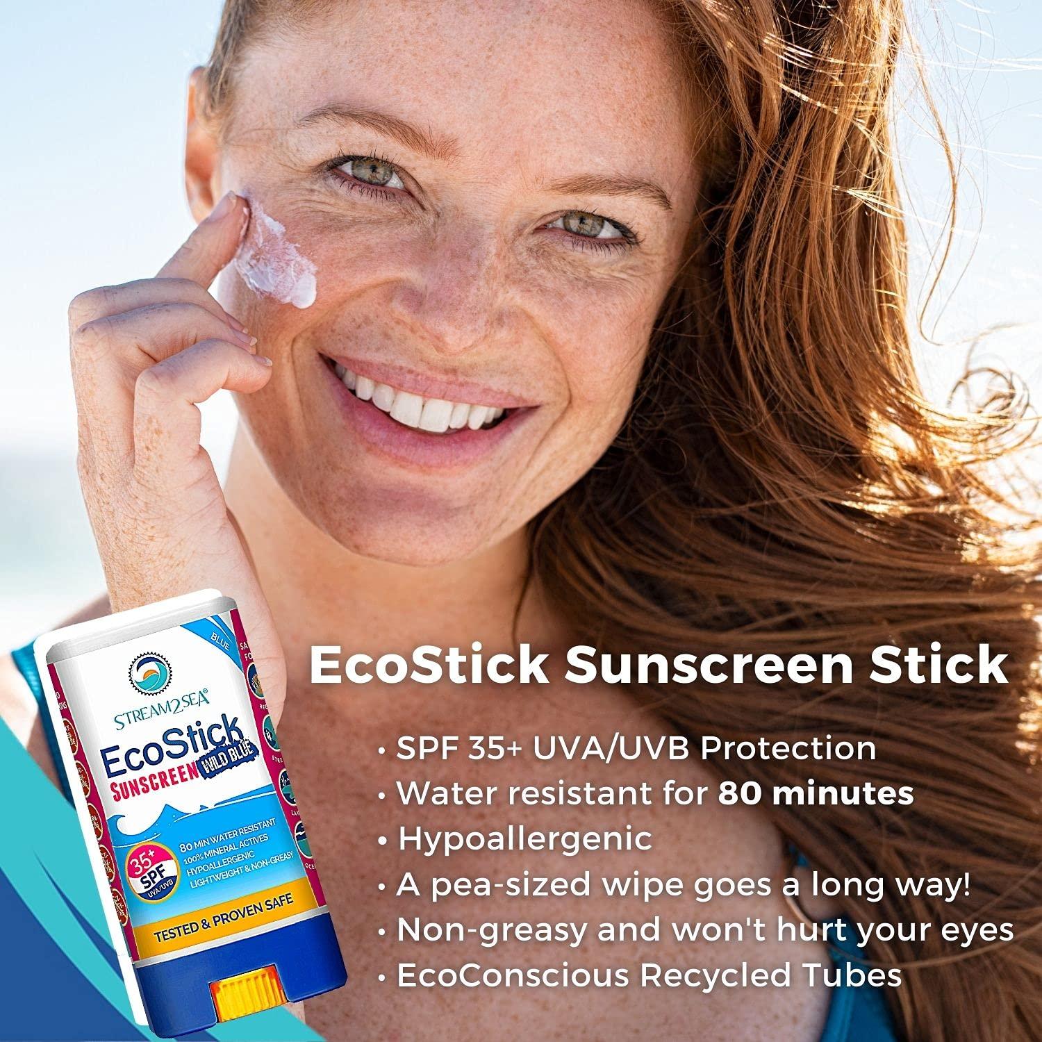 STREAM 2 SEA STREAM2SEA EcoStick SPF 35 Mineral Sunscreen Stick, Sweat Water Resistant Sunblock, USDA Approved Biodegradable Paraben Free Reef Safe Sunscreen Protection Against UVA UVB (EcoStick Tint) - 0.5 oz