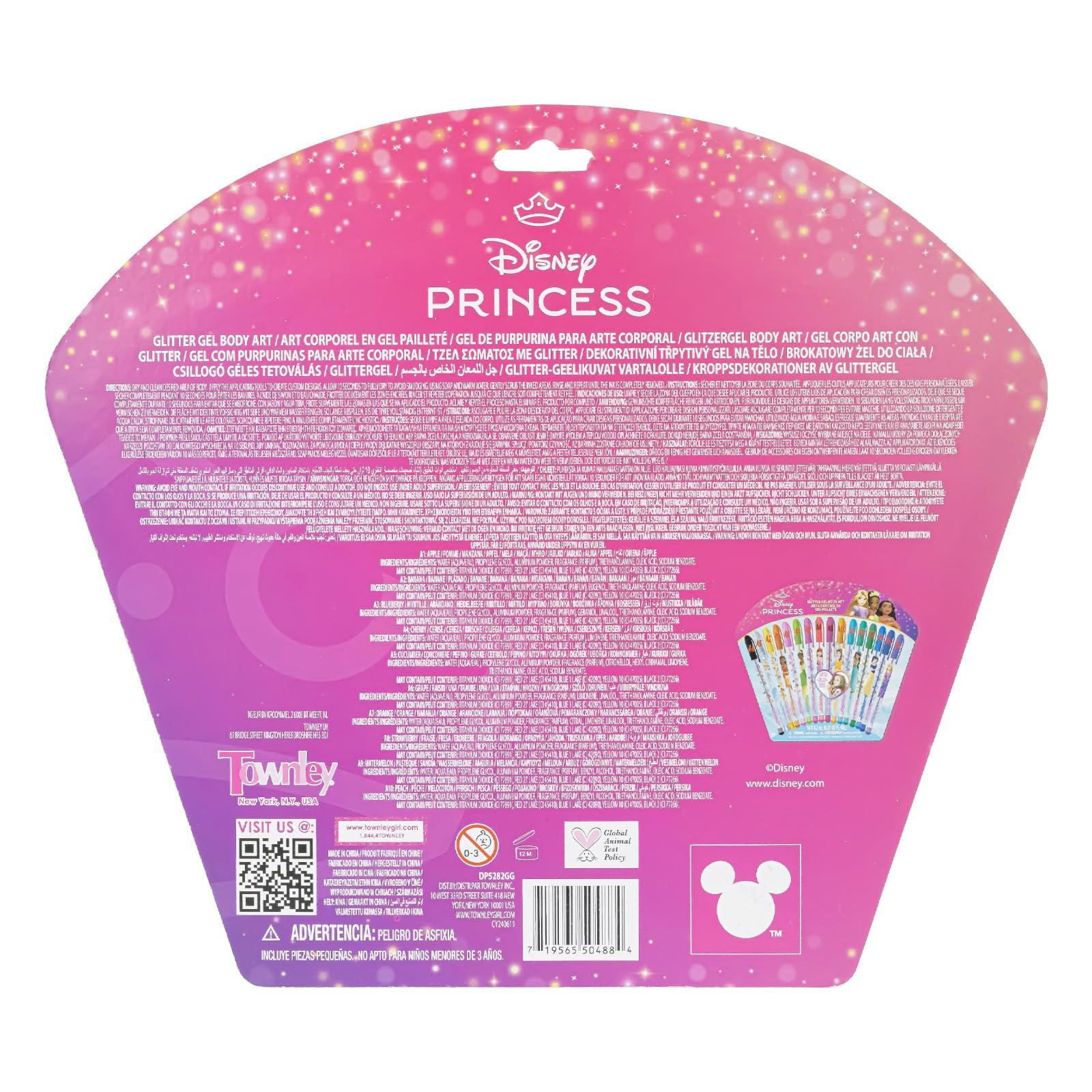 Townley Girl Disney Princess 16 Piece Glitter Pen Body Art Set, Glittery and Bright Colors, Ages 3+, by Townley Girl