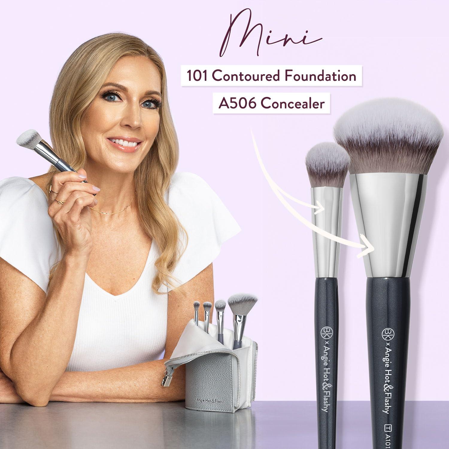 BK BEAUTY BK BEAUTY BRUSHES - ANGIE HOT & FLASHY Travel Brush Set with Pouch - Foundation Makeup Brushes - Brush for Liquid or Cream Foundations - Under-Eye Concealer | Bronzer, Blush & Highlighter Makeup Brush