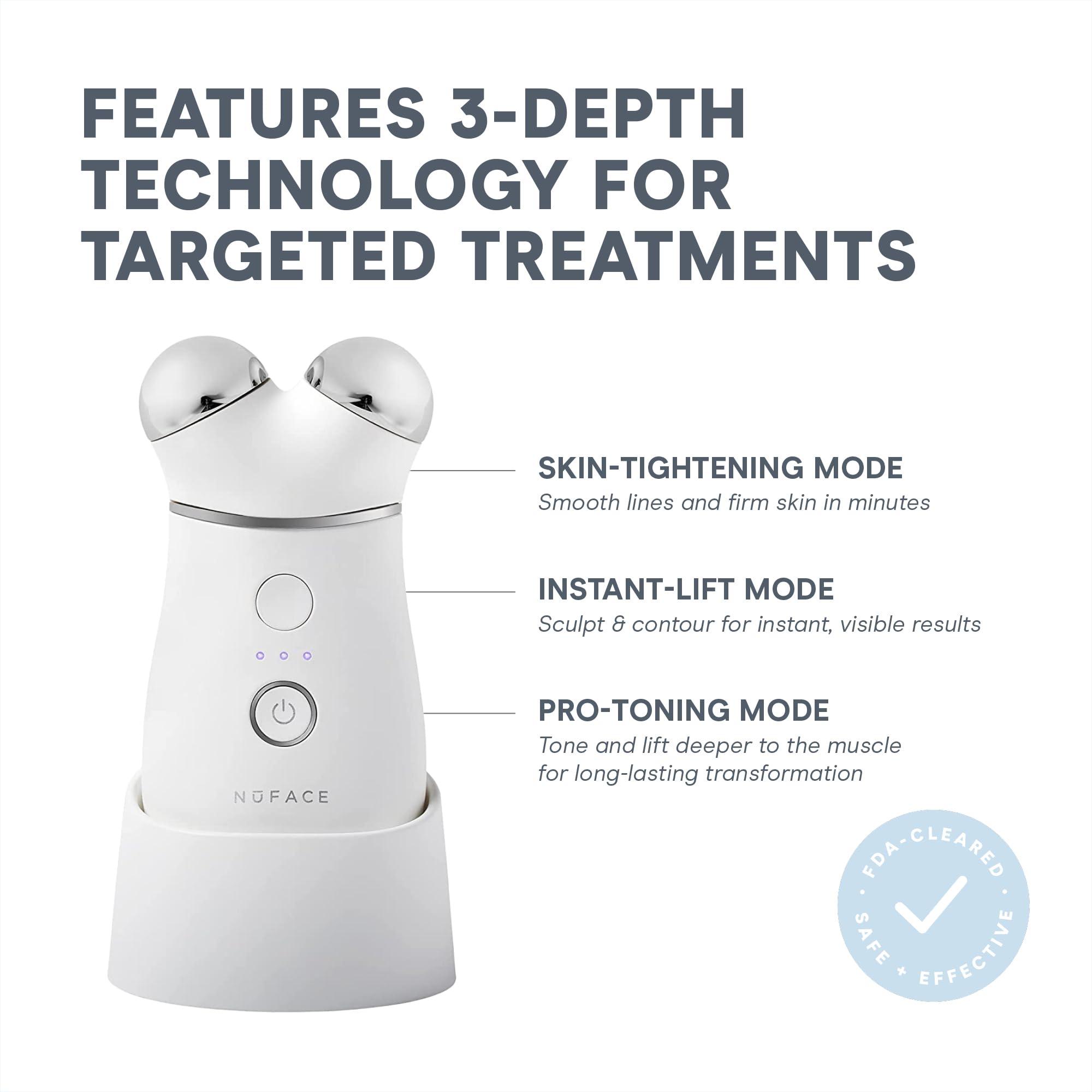 NuFACE NuFACE Trinity+ Microcurrent Facial Device Kit - FDA Cleared Face Sculpting & Neck Tightening Device to Contour Cheeks & Brows + Microcurrent Gel Activator, Silk Crme & Brush